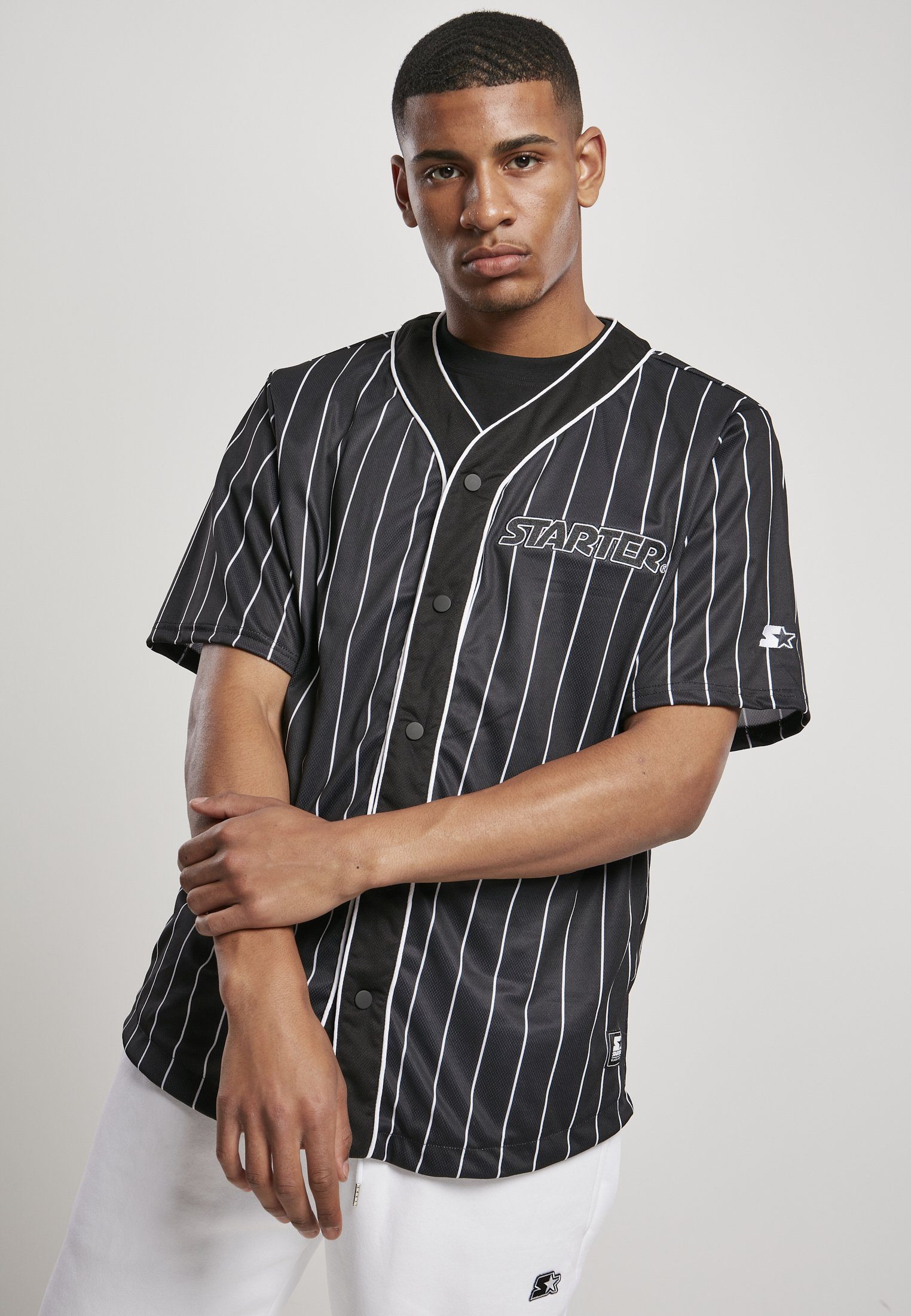 Starter Label Schwarz (1-tlg) Starter Baseball Jersey Langarmhemd Black Herren Starter