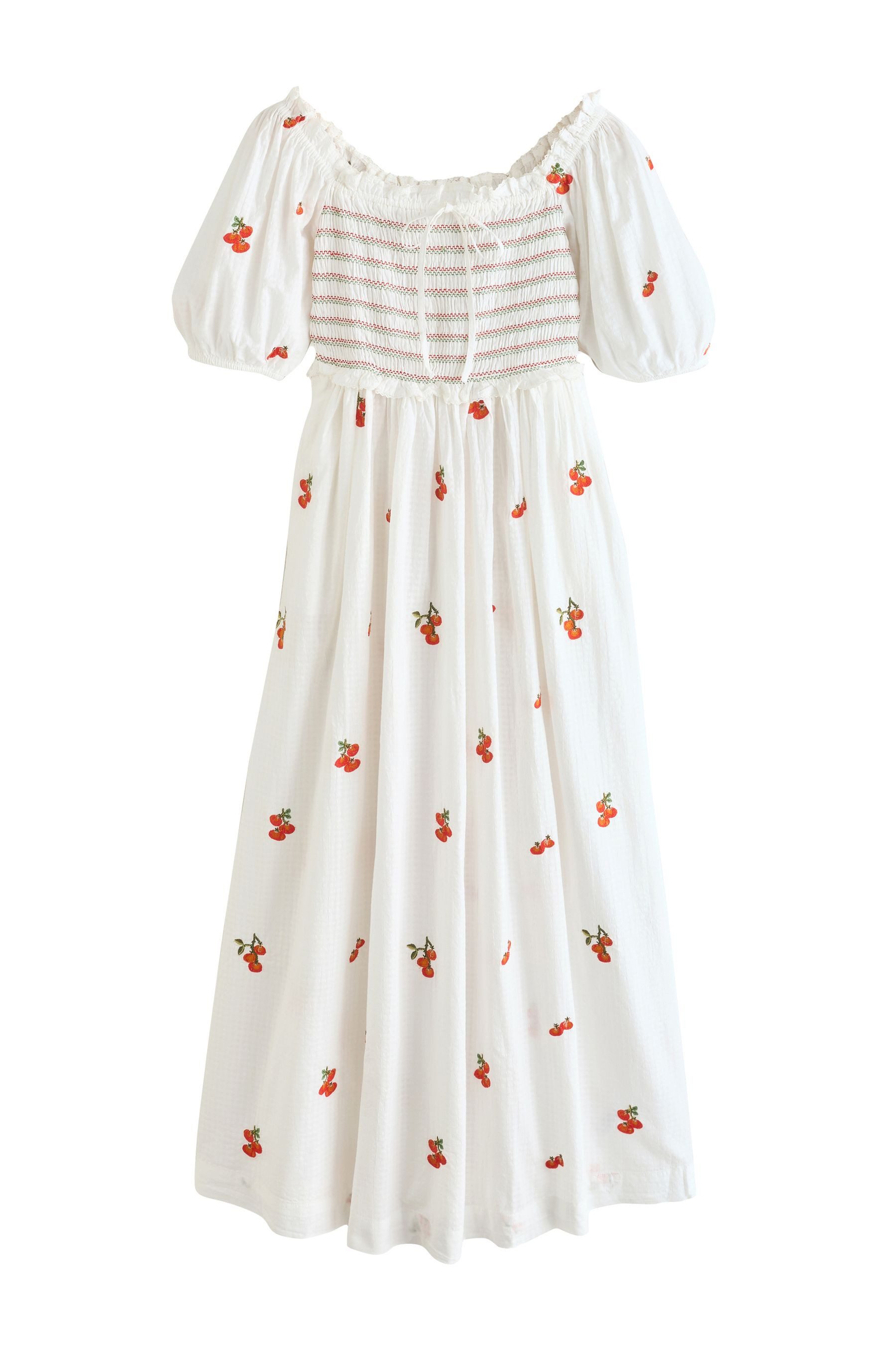 Next Midikleid Gerafftes Midikleid mit Puffärmeln (1-tlg)