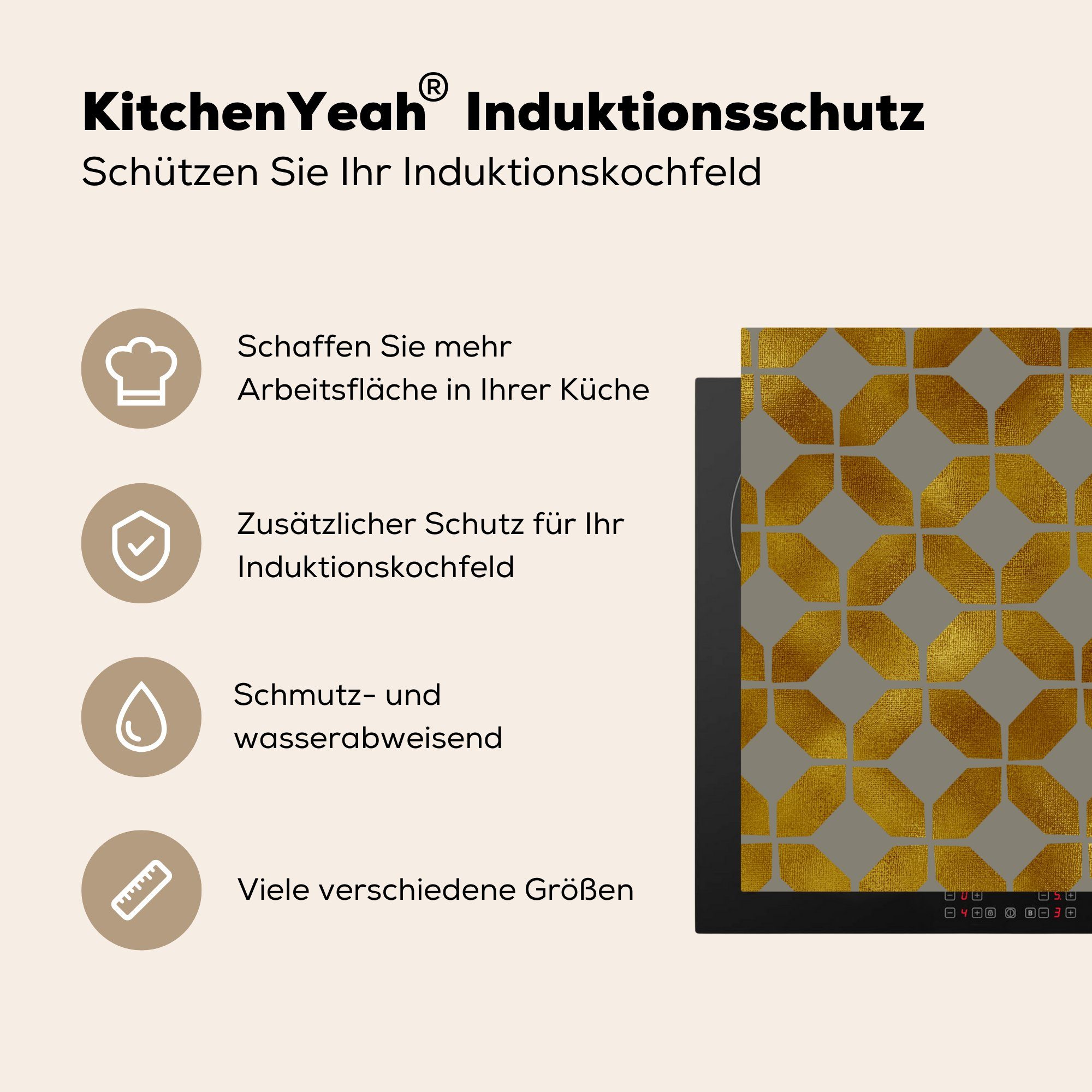 MuchoWow Herdblende-/Abdeckplatte Gold tlg), - Muster Ceranfeldabdeckung, Luxus, küche (1 - cm, Arbeitsplatte 78x78 Vinyl, für