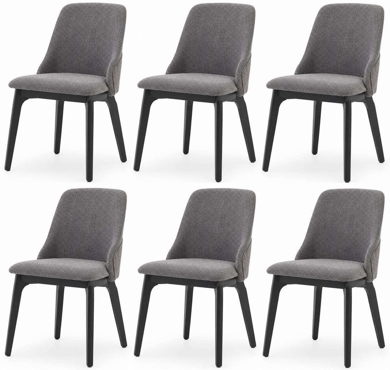 Xlmoebel Sitzgruppe 6er Set Esszimmerstühle Grau Schwarz Stoff Holz Modern Polsterstühle, (6-tlg., 6er-Set)