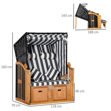 Outsunny Strandkorb Strandkorb, BxTxH: 118x79x160 cm, Halblieger, (Set, 1-tlg., 1 Strandkorb; 9 Kissen), 2-Sitzer