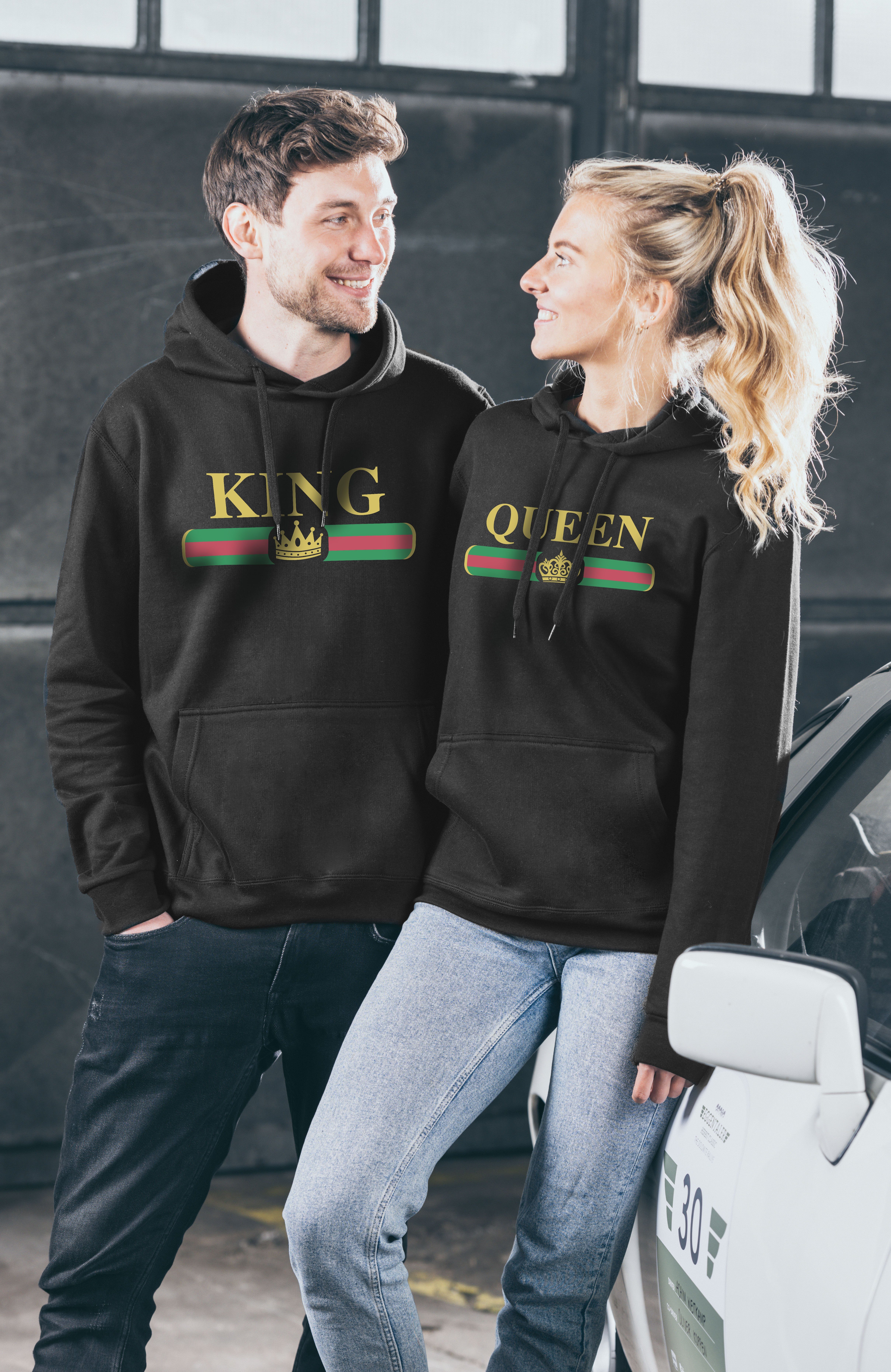 Couples Shop Kapuzenpullover King & Queen Hoodie Pullover für Paare mit trendigem Print im Partner Look