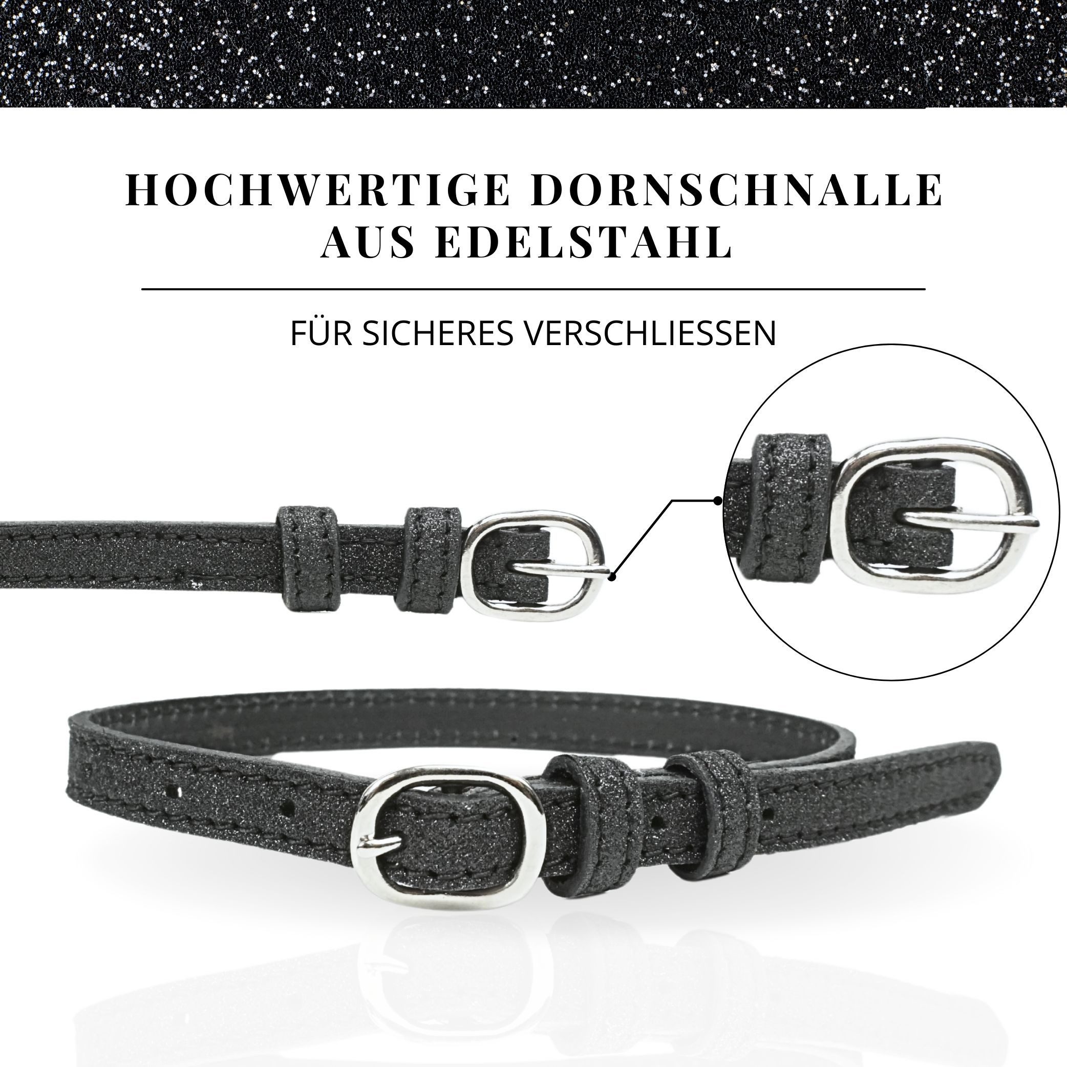Pferdelinis Sporenriemen Leder mit Glitzer 2 Stück, größenverstellbar Reitstiefel aus hochwertigem Leder