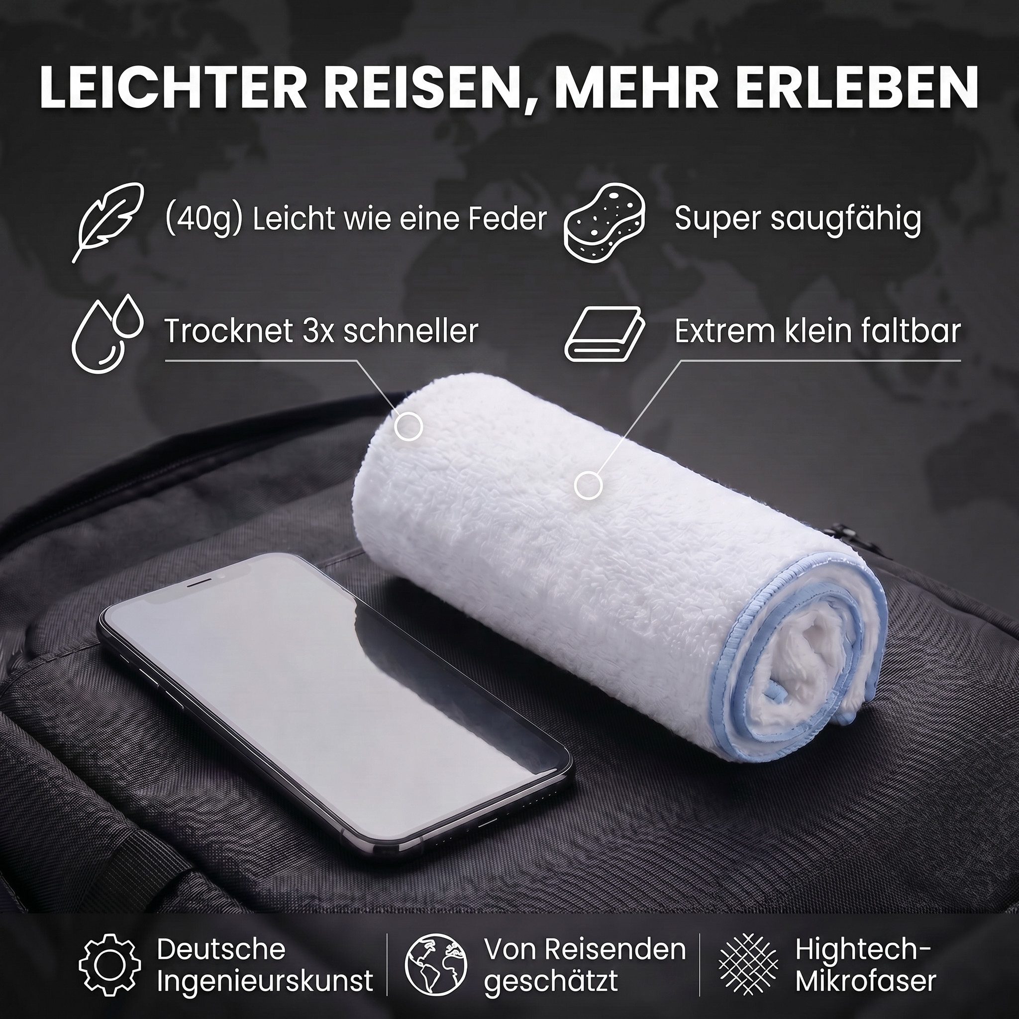 LightDry Reisehandtuch LightDry Reisehandtuch – Leichtes Mikrofaser-Sport und Strandhandtuch, Sport, Strand & Badehandtuch