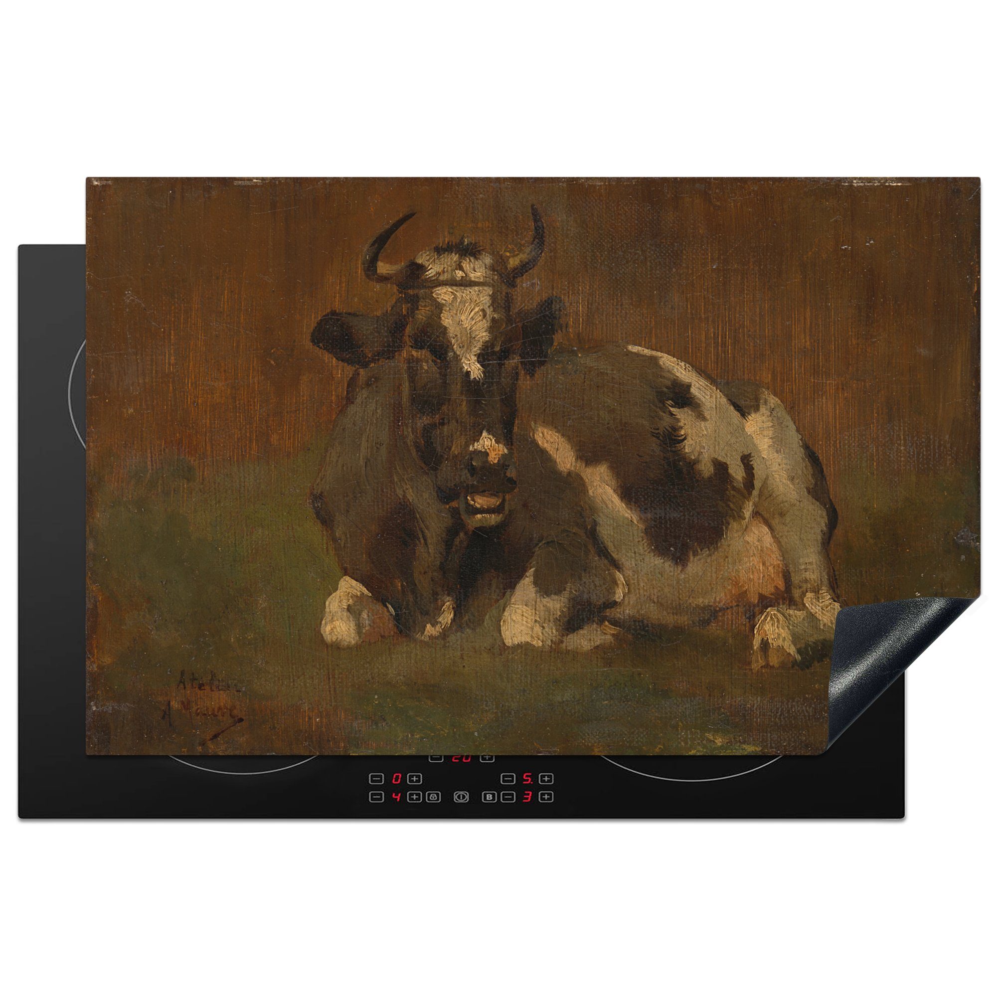 MuchoWow Herdblende-/Abdeckplatte Kuh liegend - Gemälde von Anton Mauve, Vinyl, (1 tlg), 81x52 cm, Induktionskochfeld Schutz für die küche, Ceranfeldabdeckung