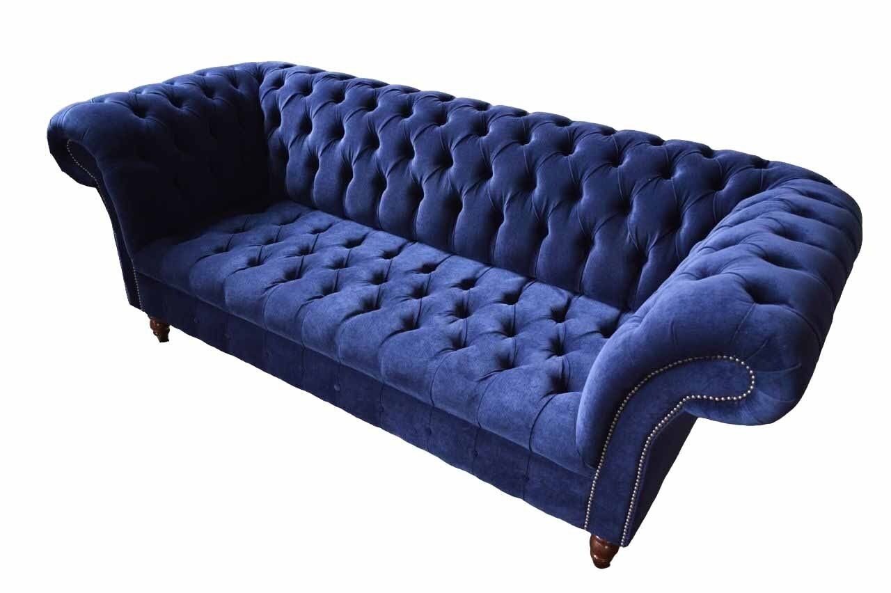 Neu, Blau Sofa Textil Polster In JVmoebel Design 3 Chesterfield Made Sofa Luxus Europe Sitz Couch