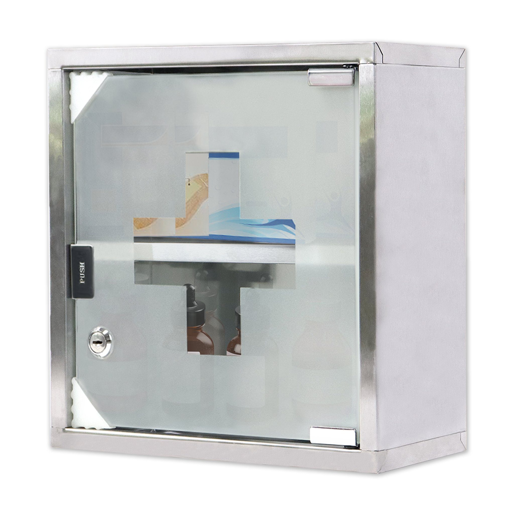 AUFUN Apothekerschrank Medizinschrank aus Edelstahl Hausapotheke mit Glas Tür