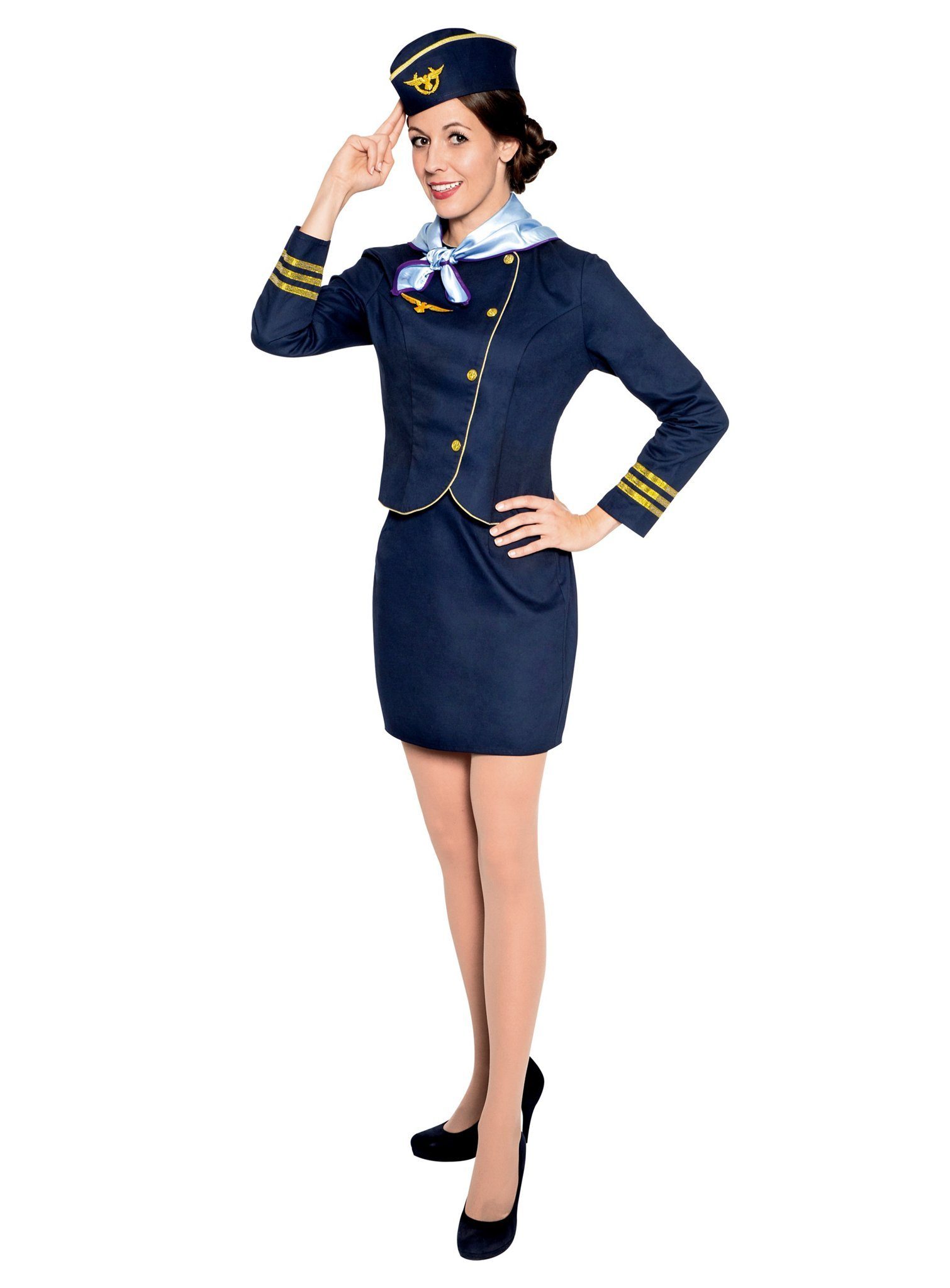 Maskworld Kostüm Stewardess Uniform Kostüm, Vierteiliges Kostüm für  Flugbegleiterinnen von MASKWORLD