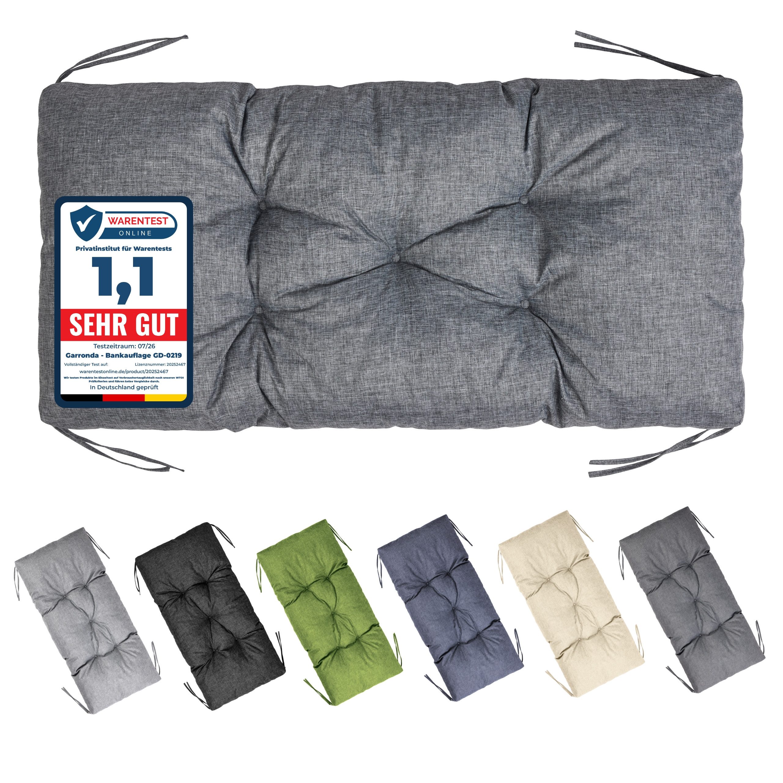 Garronda Bankauflage 100-180 cm, ca. 10 cm dick, Sitzkissen Outdoor GD-0219, (1 St), Hypoallergen, UV-beständig, Wasserbeständig