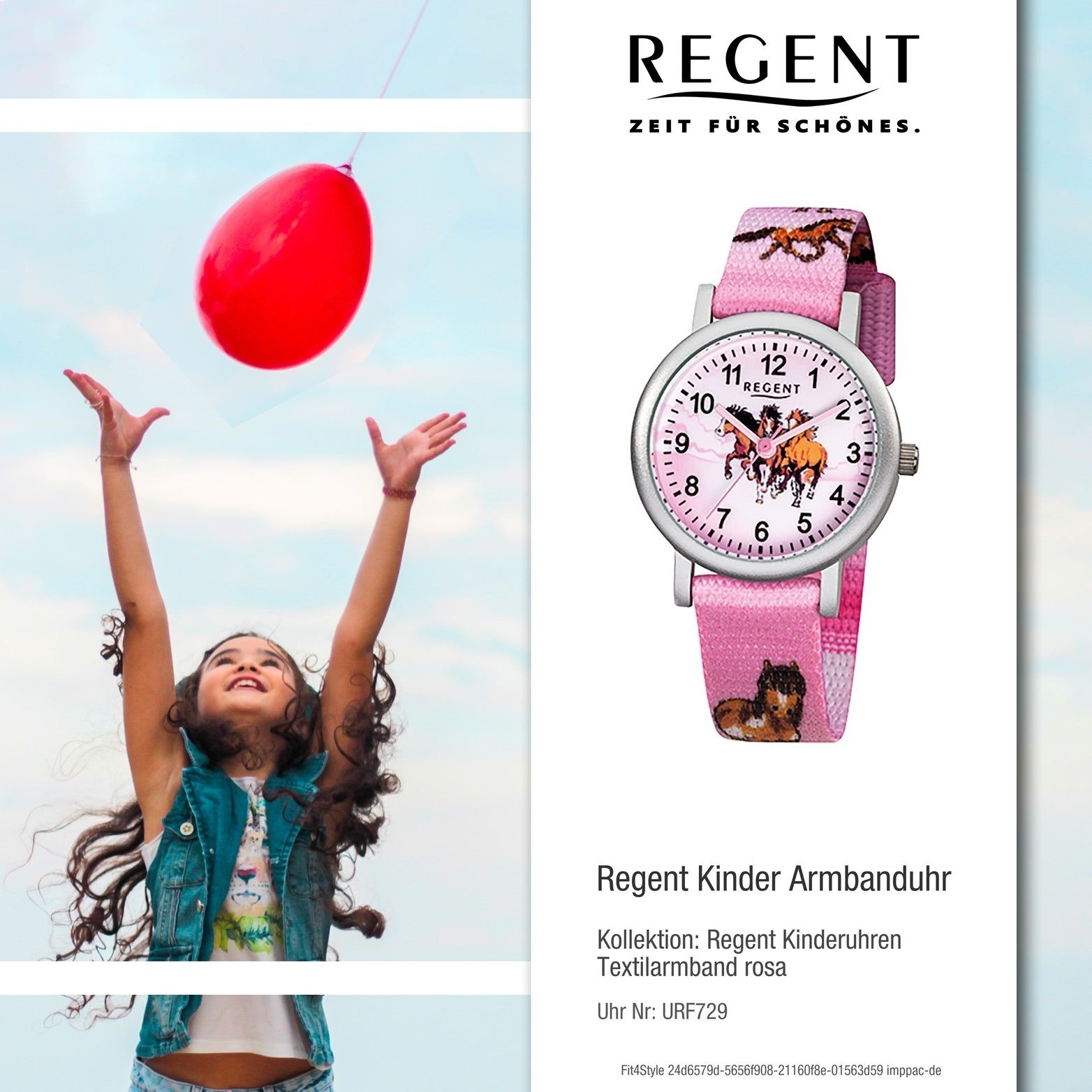 Uhr Gehäuse, 29mm) Quarzuhr, Regent rosa, Kinderuhr klein Quarzuhr rundes F-729 Regent (ca. Kinder Textil Textilarmband