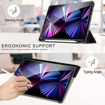 IVSO Tablet-Hülle Tablet Hülle Kompatibel mit iPad Pro 11 2021 Panzerglas, PU Leder Schutzhülle mit Glas Displaysfolie Kompatibel iPad Pro 11 Zoll 2020/2021 (Schwarz) 11 inch