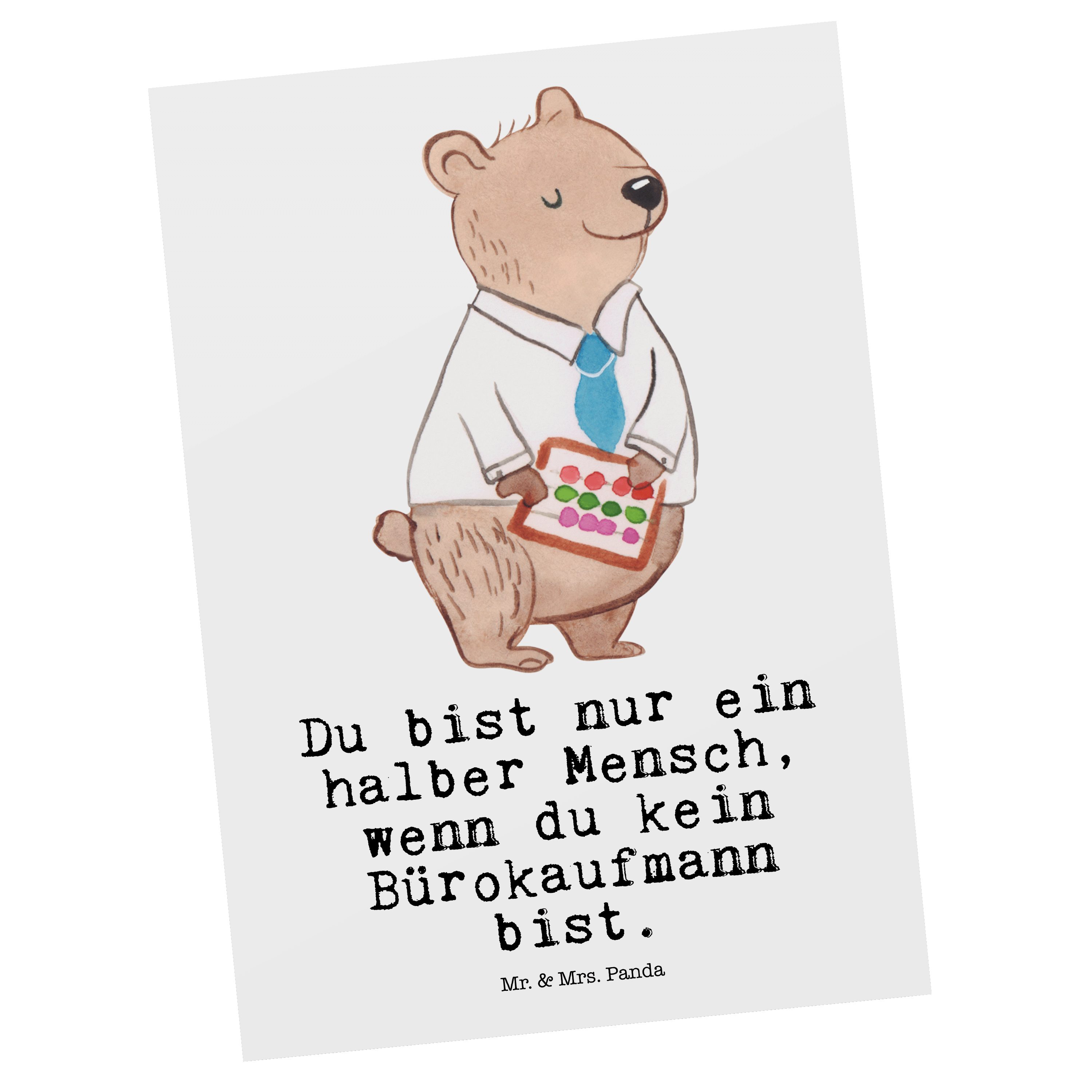 Mr. & Mrs. Panda Postkarte Bürokaufmann mit Herz - Weiß - Geschenk, Geschenkkarte, coffeelover