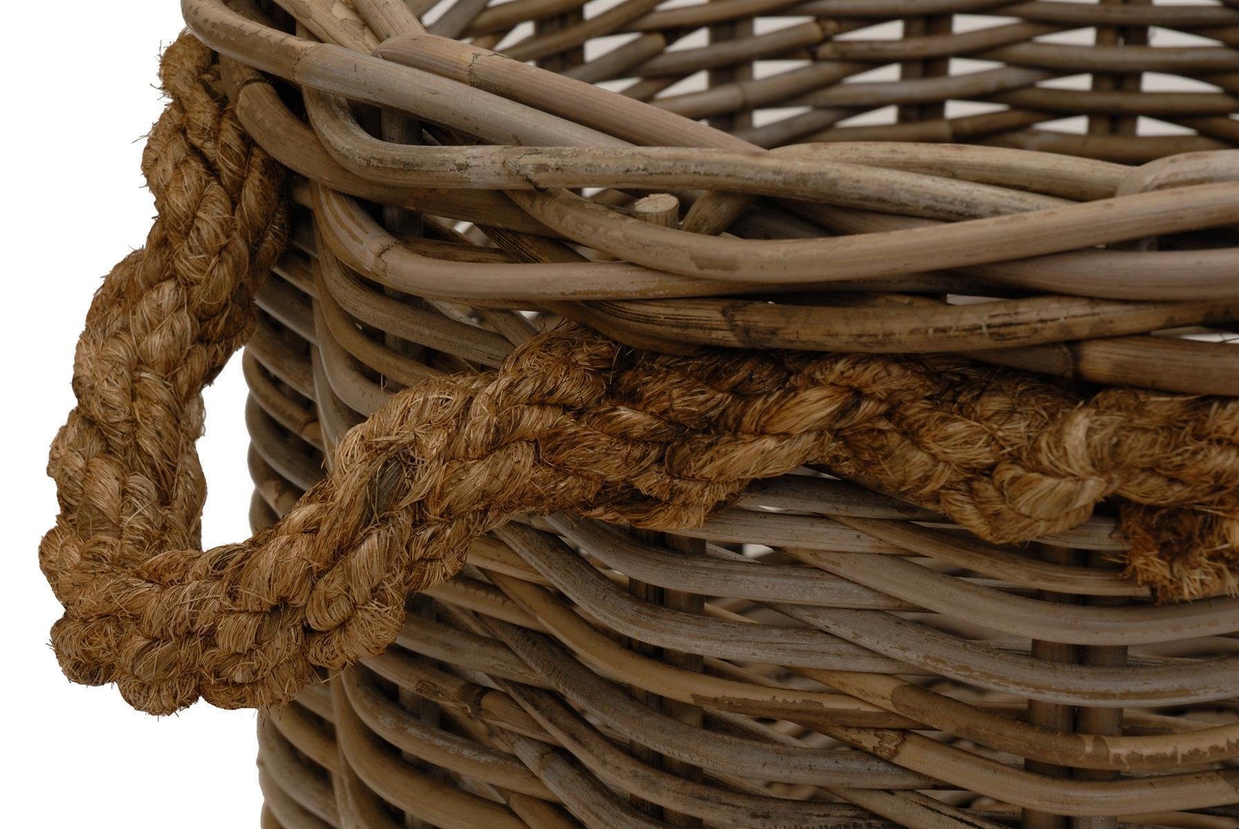 Krines Home Übertopf Großer Pflanzkorb Holzkorb rund Rattan Gartenkorb Grau Natur, mit Seilgriffen, geflochten Korb Übertopf Dekorationskorb – Bild 4 von 5