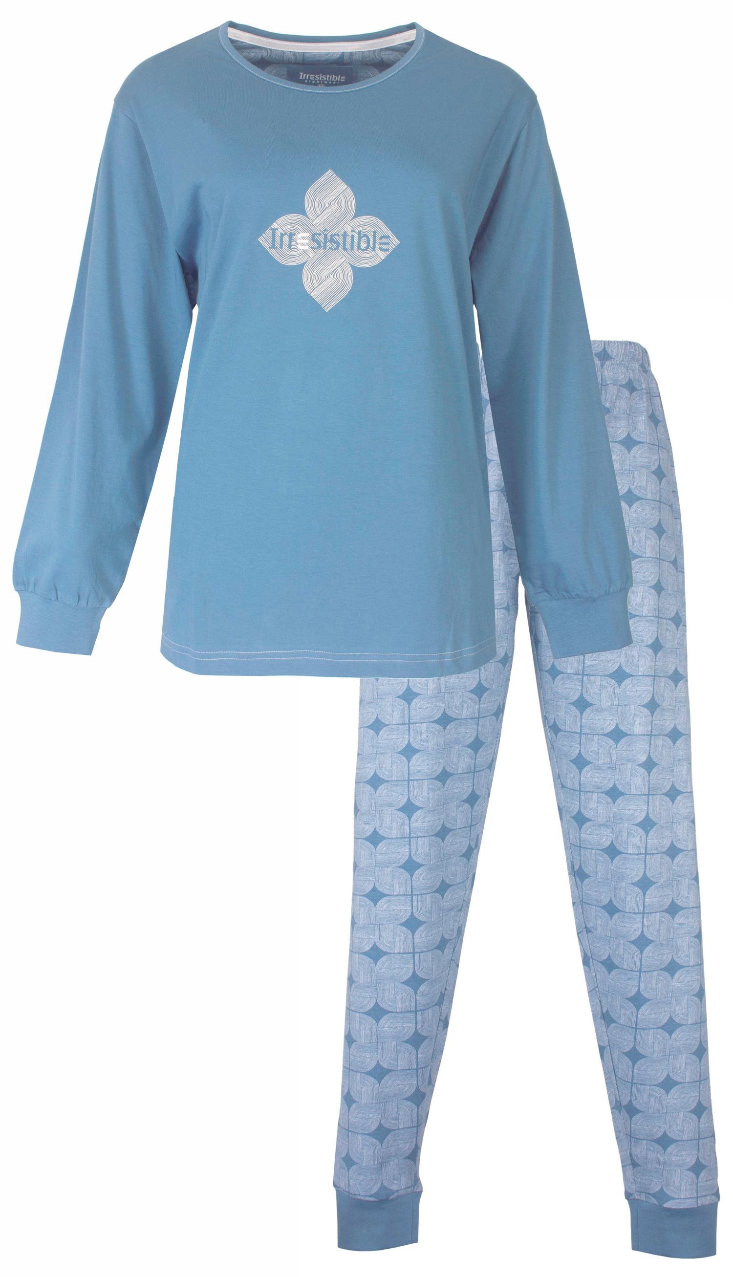 Schlafanzug Modischer Damen Pyjama lang mit Bündchen