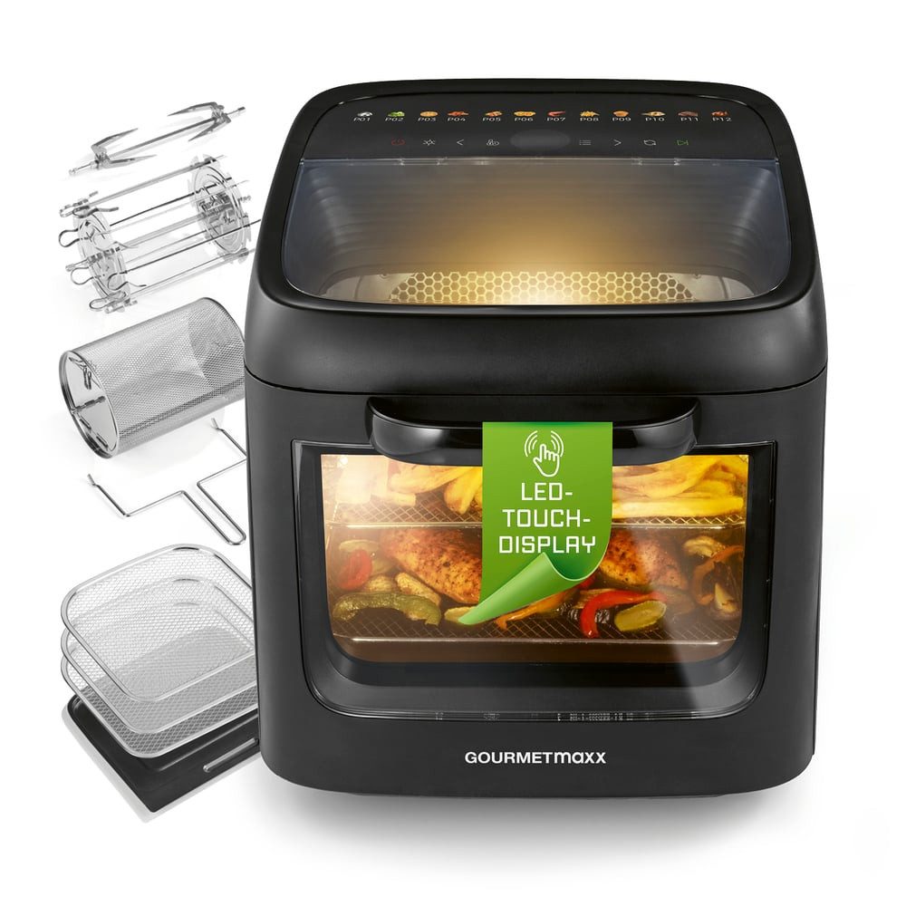 GOURMETmaxx Heißluftfritteuse Heißluftofen mit Panoramadach & Frontfenster, 1800 W, Airfryer,  12,5 l - 12 Programme