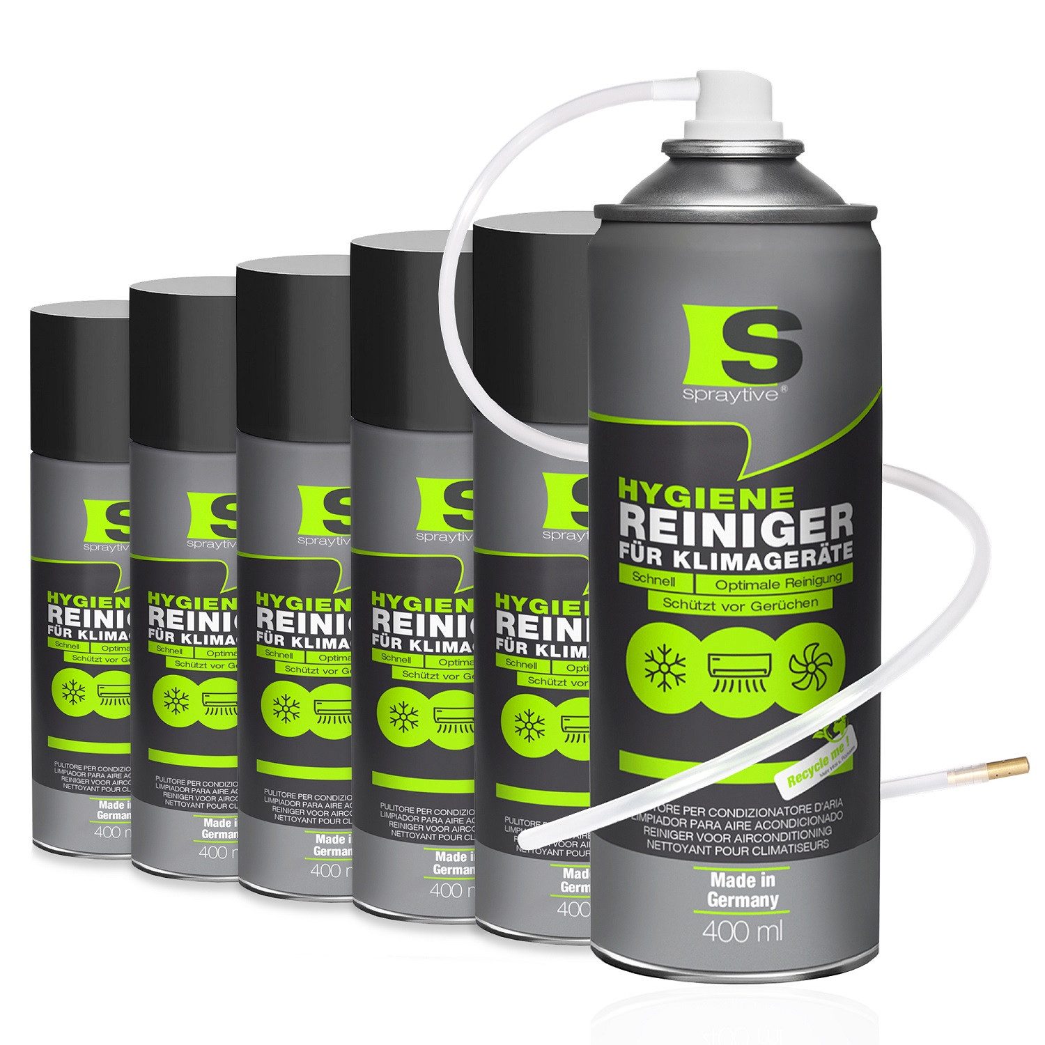 Spraytive 6x 400ml Reiniger für Klimageräte Klimaanlagenreiniger für Auto & Haus Oberflächen-Desinfektionsmittel (Made in Germany)