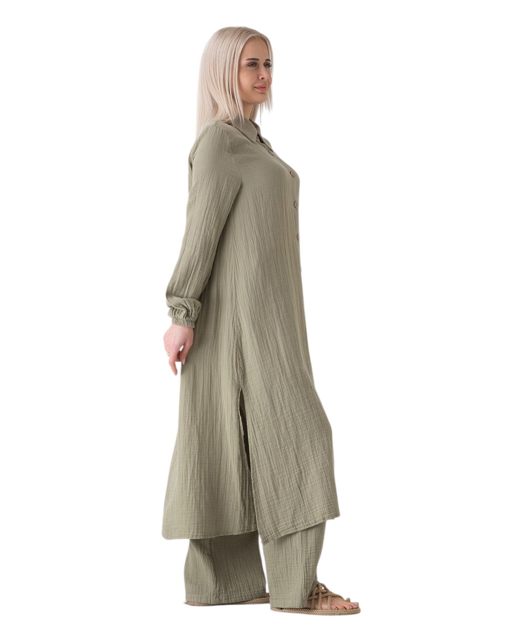WENOR Longtunika Musselin 130cm lang Kokosknopf 100% Baumwolle Modest Look 36-50 – Bild 5 von 5