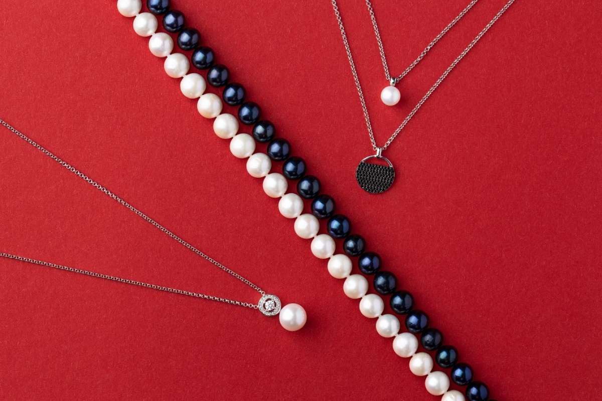Gaura Pearls Perlenkette Moderne Silberkette 2-reihig Perle weiß rund 7-7.5 mm, Zirkonia, 43 cm, 925er rhodiniertes Silber