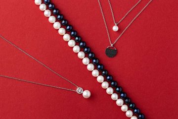 Gaura Pearls Kette mit Anhänger Moderne Silberkette 2-reihig Perle weiß rund 7-7.5 mm, Zirkonia, 43 cm, 925er rhodiniertes Silber