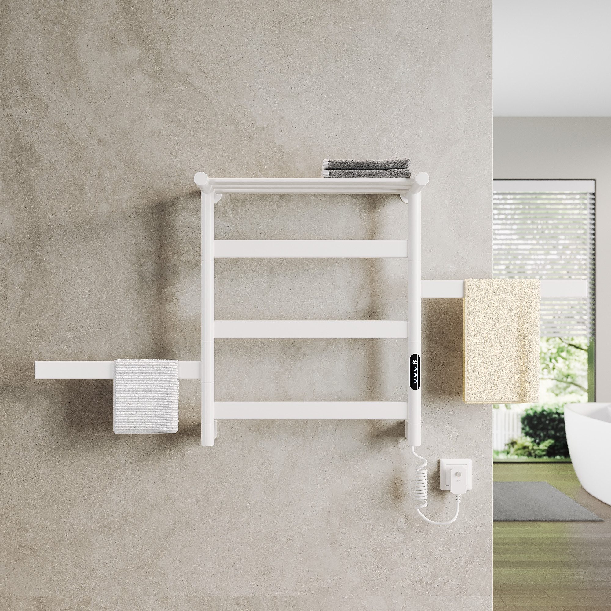 SONNI Heizkörper Elektrischer Handtuchtrockner mit Thermostat 66×55cm Badheizkörper, 45 mm Flachrohre, 180° drehbar, WiFi-Steuerung, Carbon-Heiztechnologie