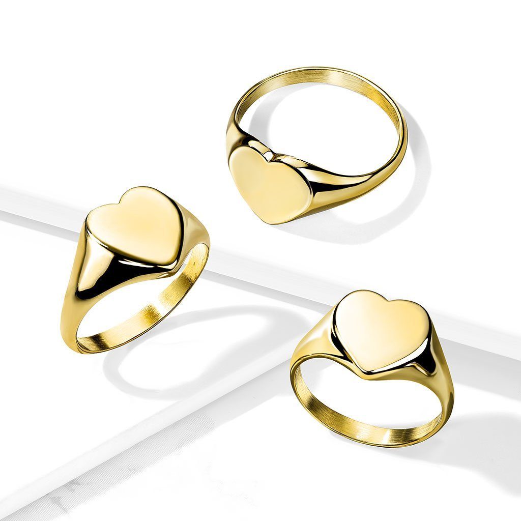 Gold Fingerring Ring flaches Siegelring (1 Herz Edelstahl Damen BUNGSA Ring)