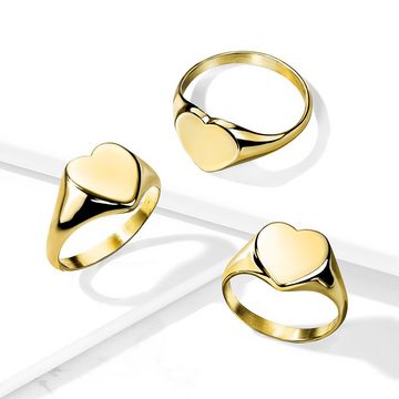 BUNGSA Fingerring Ring Siegelring flaches Herz Gold Edelstahl Damen (1 Ring)
