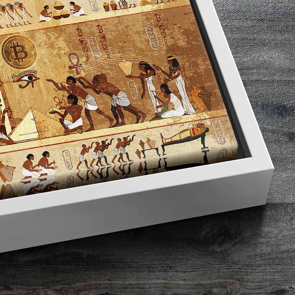 Beige Antike Gold altägyptische Leinwand Ins Wandbild Brown weißer Leinwandbild DOTCOMCANVAS® Zeichen Bitcoin Bitcoin, Rahmen