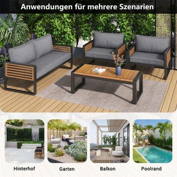 autolock Gartenlounge-Set Loungeset,Gartenmöbel-Set(1x2-Sitzer-Sofa,2x Einzelstühle,1x Tisch), mit verzinktem Eisenrahmen,dekorative Armlehnen aus Holz