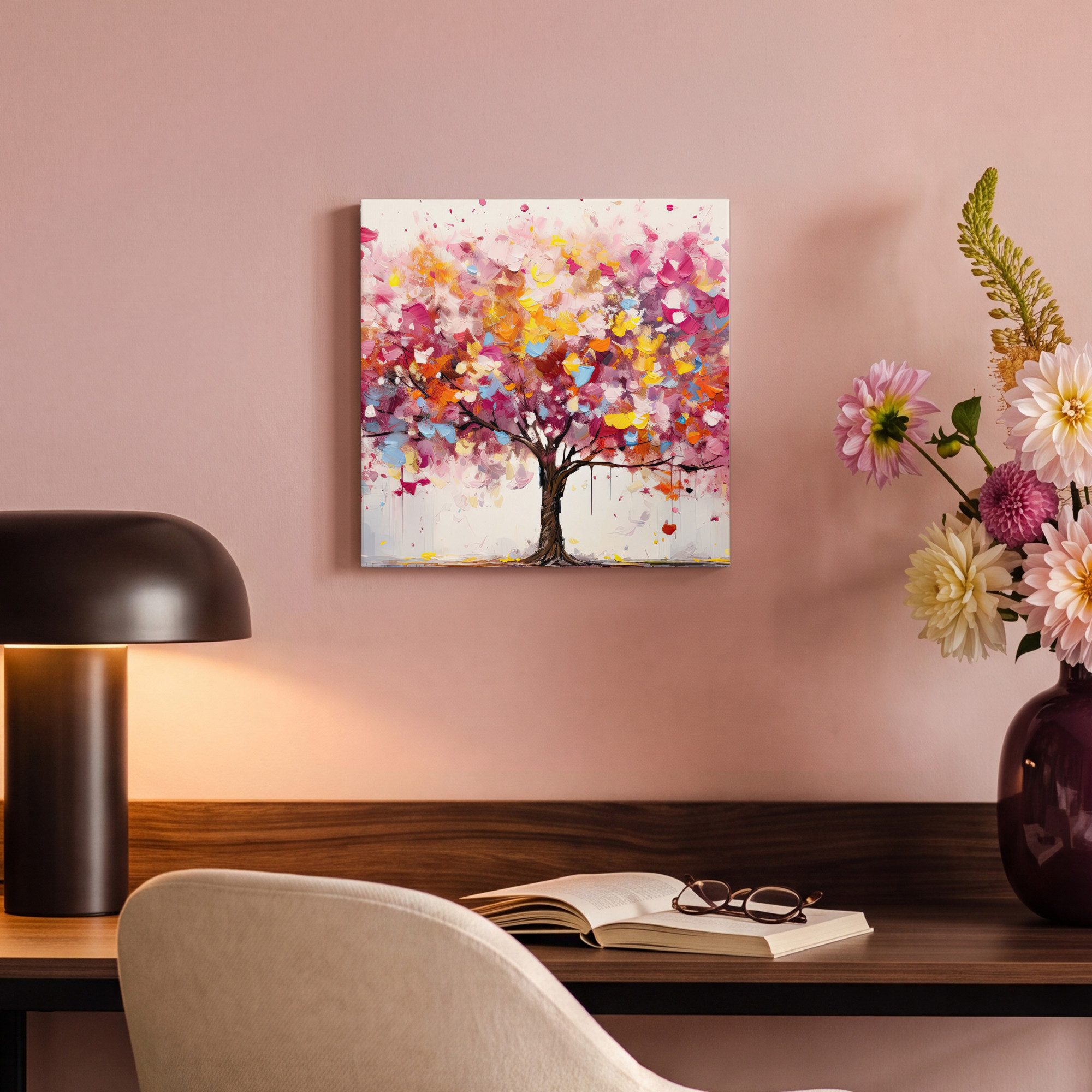 OneMillionCanvasses® Leinwandbild Aquarell - Baum - Kunst - Abstrakt, Fotodruck (1 St), Wandbild, Deko Schlafzimmer Wohnzimmer Flur 20x20 cm – Bild 4 von 5