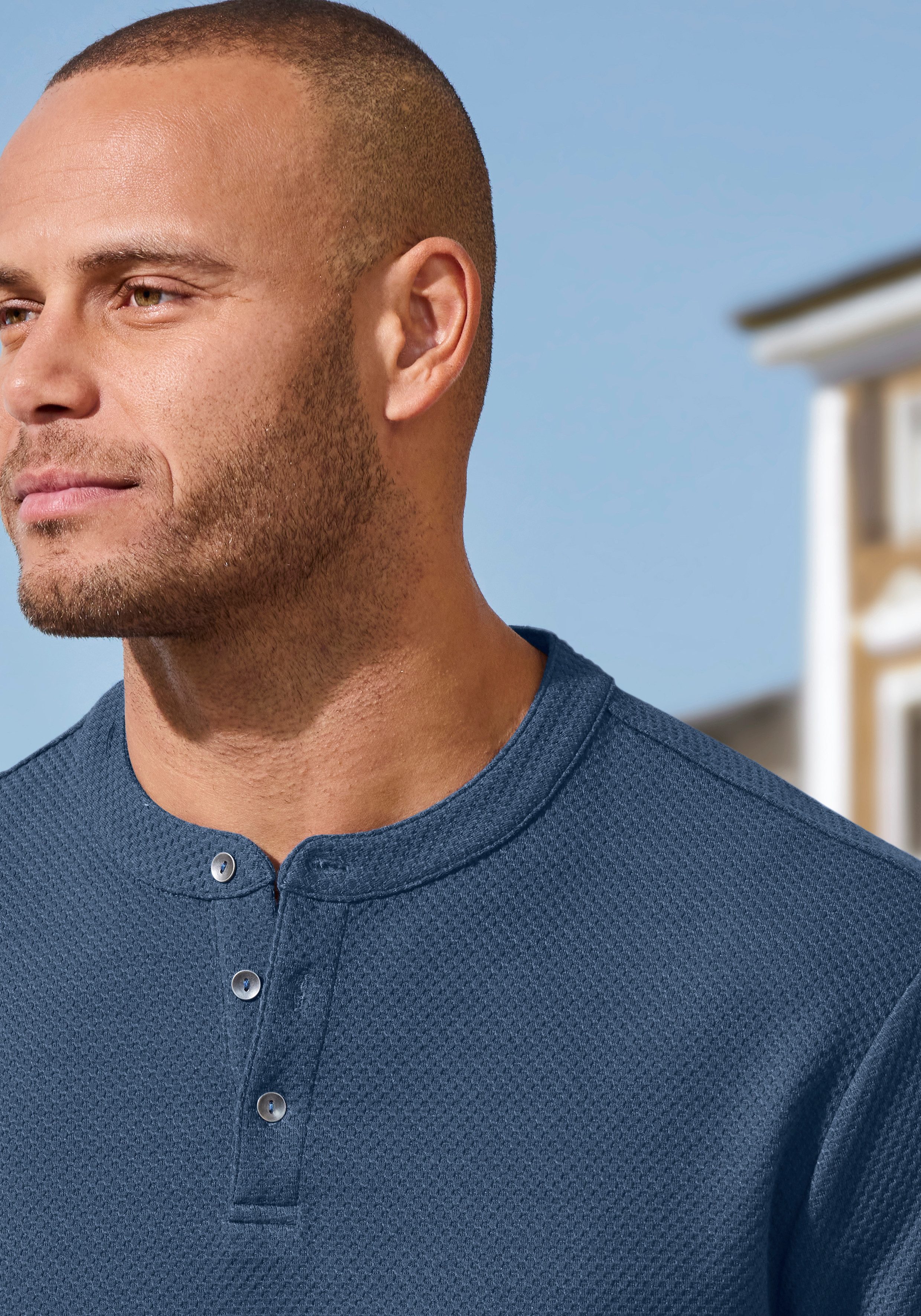 John Devin T-Shirt Kurzarm-Poloshirt aus Struktur-Qualität mit modischem Stehkragen und Knopfleiste