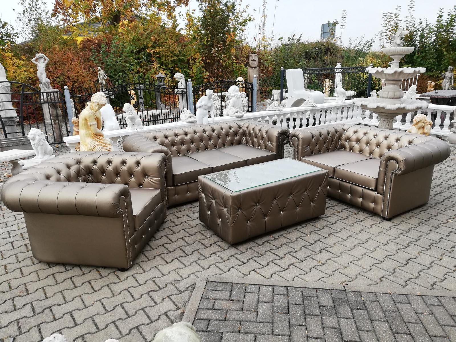 JVmoebel Chesterfield-Sofa Leder-Couchgarnitur in Gold mit Chesterfield-Design, Made in Europa