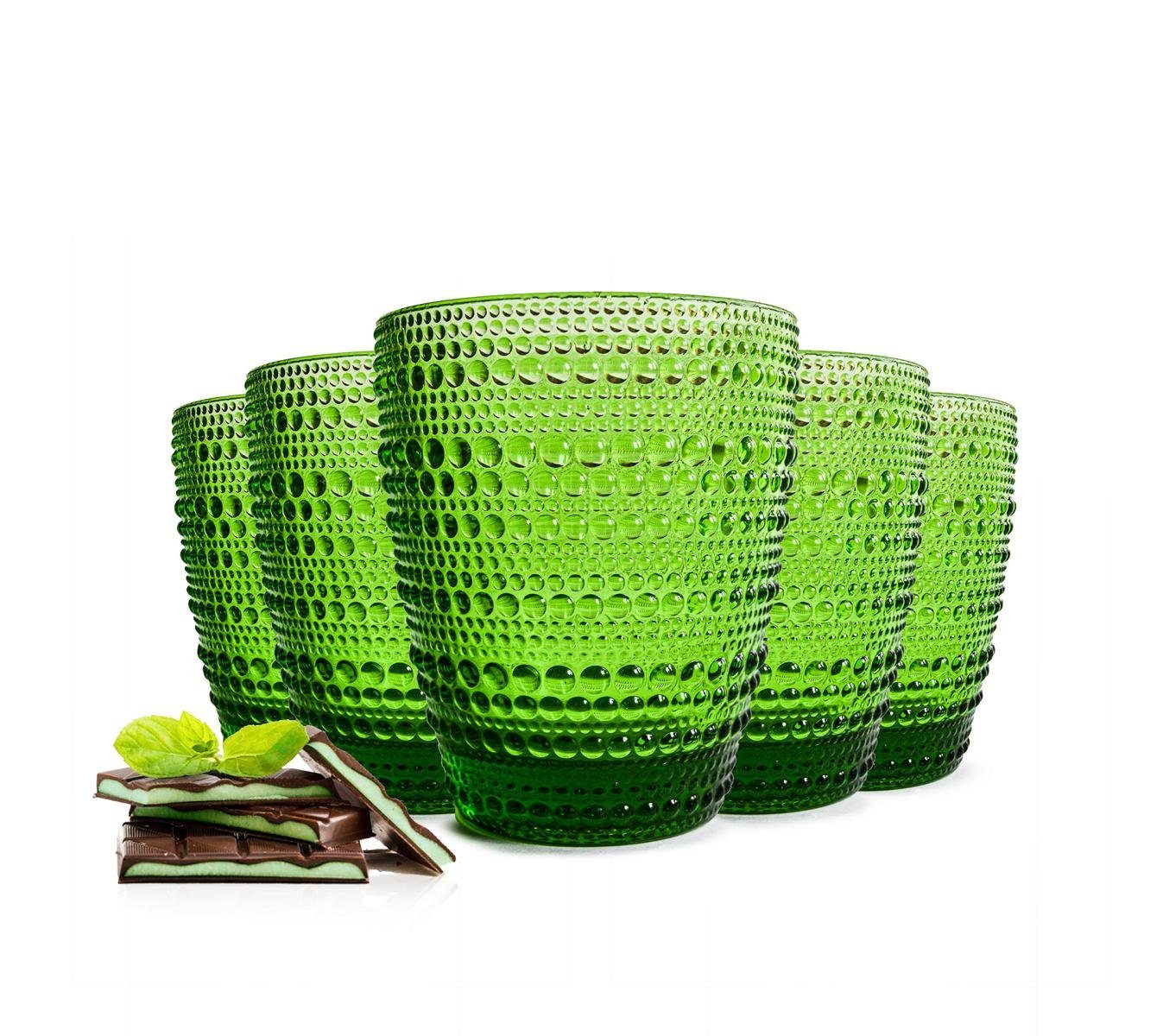 Sendez Gläser-Set 6 Grüne Trinkgläser 300ml mit Muster Saftgläser Cocktailgläser
