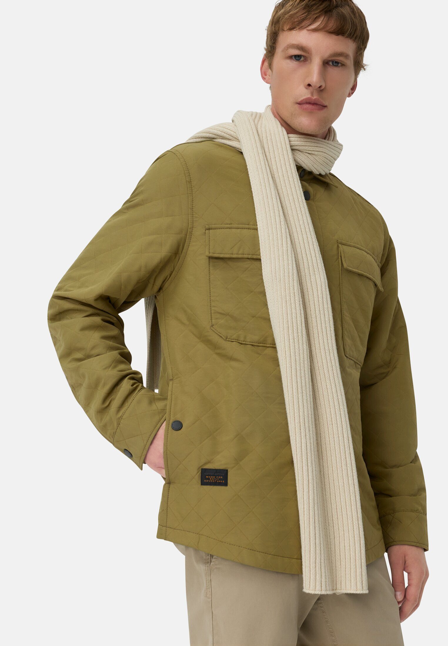 camel active Hemdjacke mit Seitentaschen Langarm Kentkragen Markenlogo