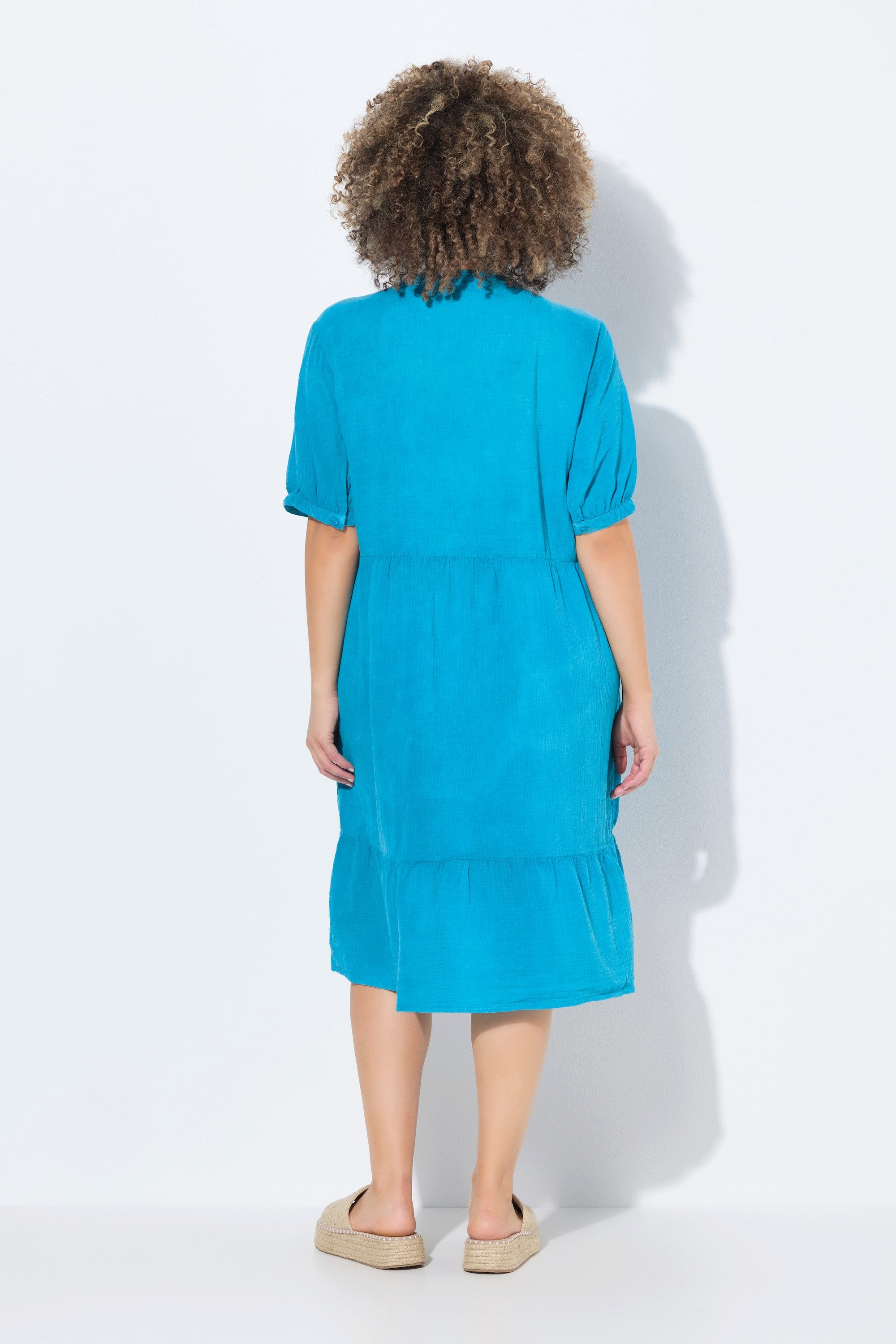 Ulla Popken Hemdblusenkleid Musselin-Kleid A-Linie Tunika-Ausschnitt günstig online kaufen