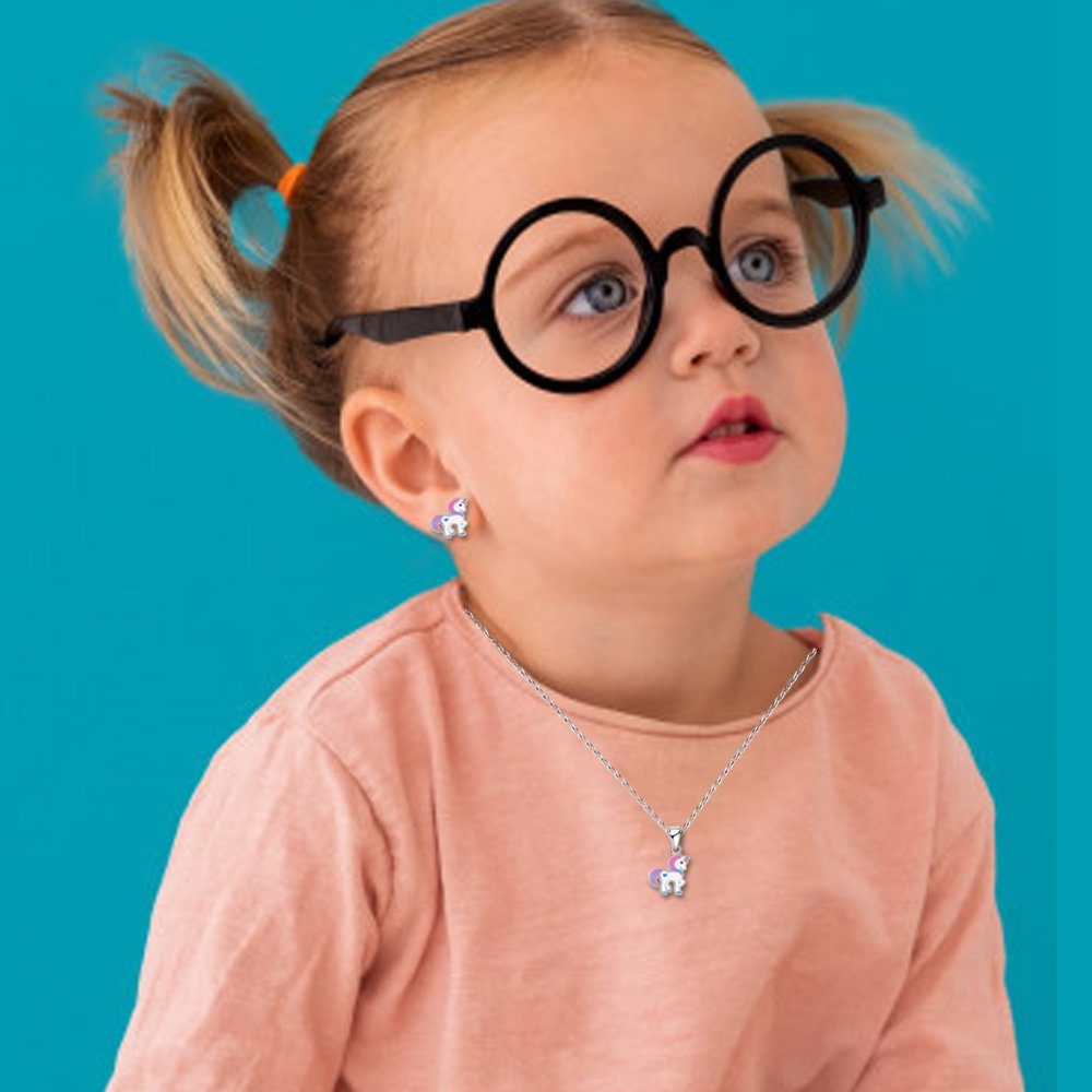 Limana Ohrring und Ketten Set 925 Silber Einhorn Pferde Halskette mit Ohrstecker Kinder Mädchen, Geschenk Schmuckset Einschulung Schulanfang Weihnachten