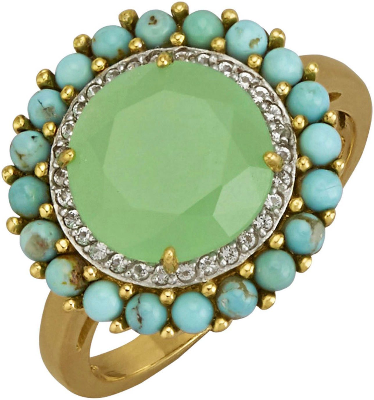 Firetti Fingerring Schmuck Geschenk Silber 925 Damenring Ring Kreis rund, mit Jade, Weißtopas, Türkis (behandelt)