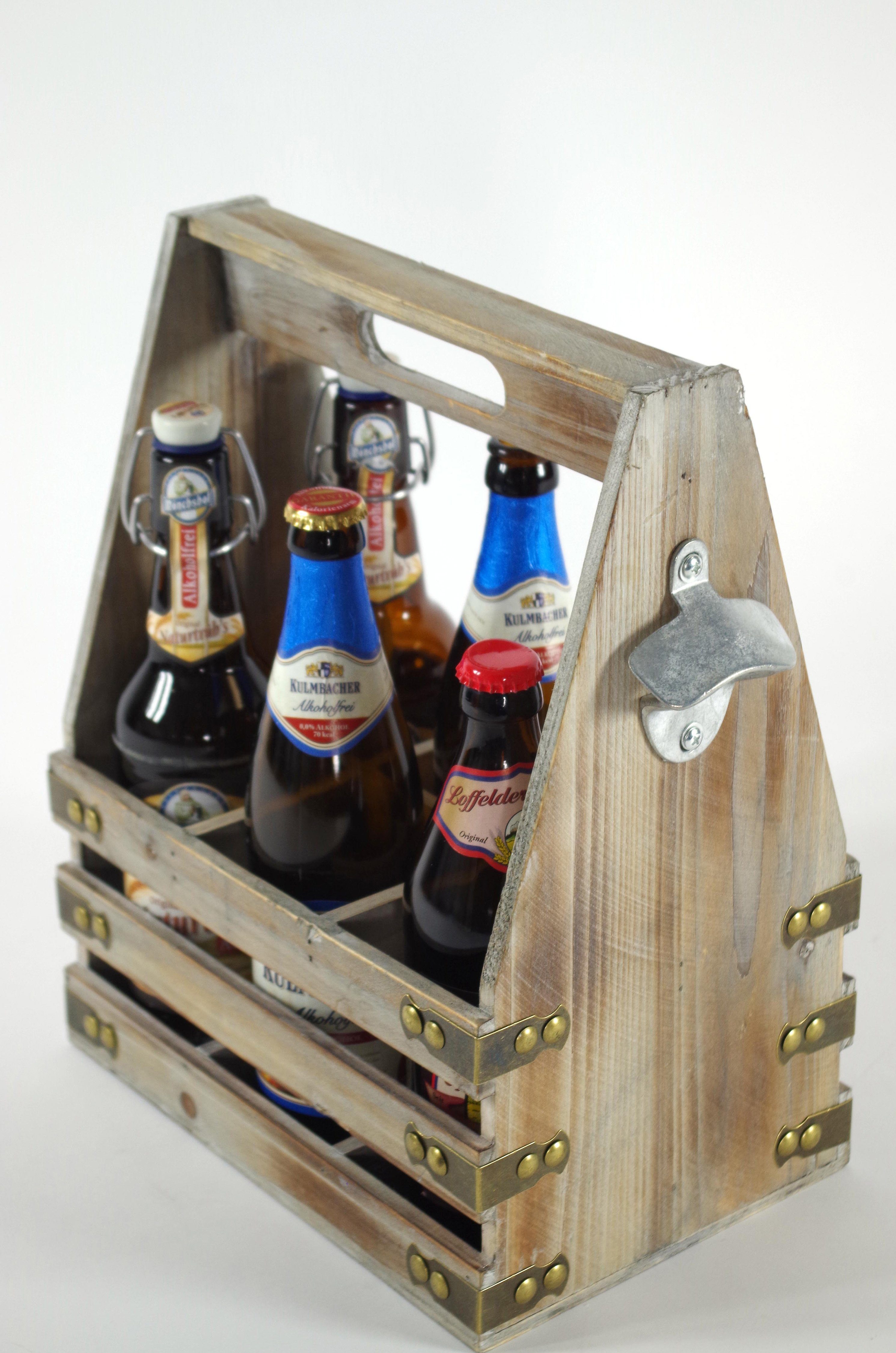 Kobolo Flaschenkorb Flaschenträger für 6 Flaschen aus Holz | Flaschenkörbe
