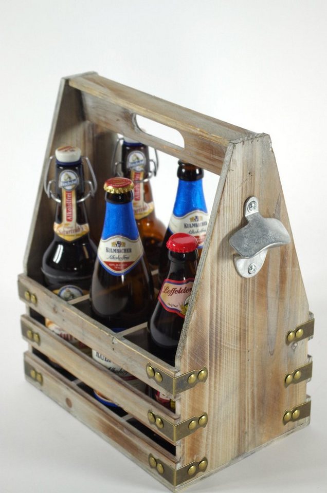 Kobolo Flaschenkorb Flaschenträger für 6 Flaschen aus Holz