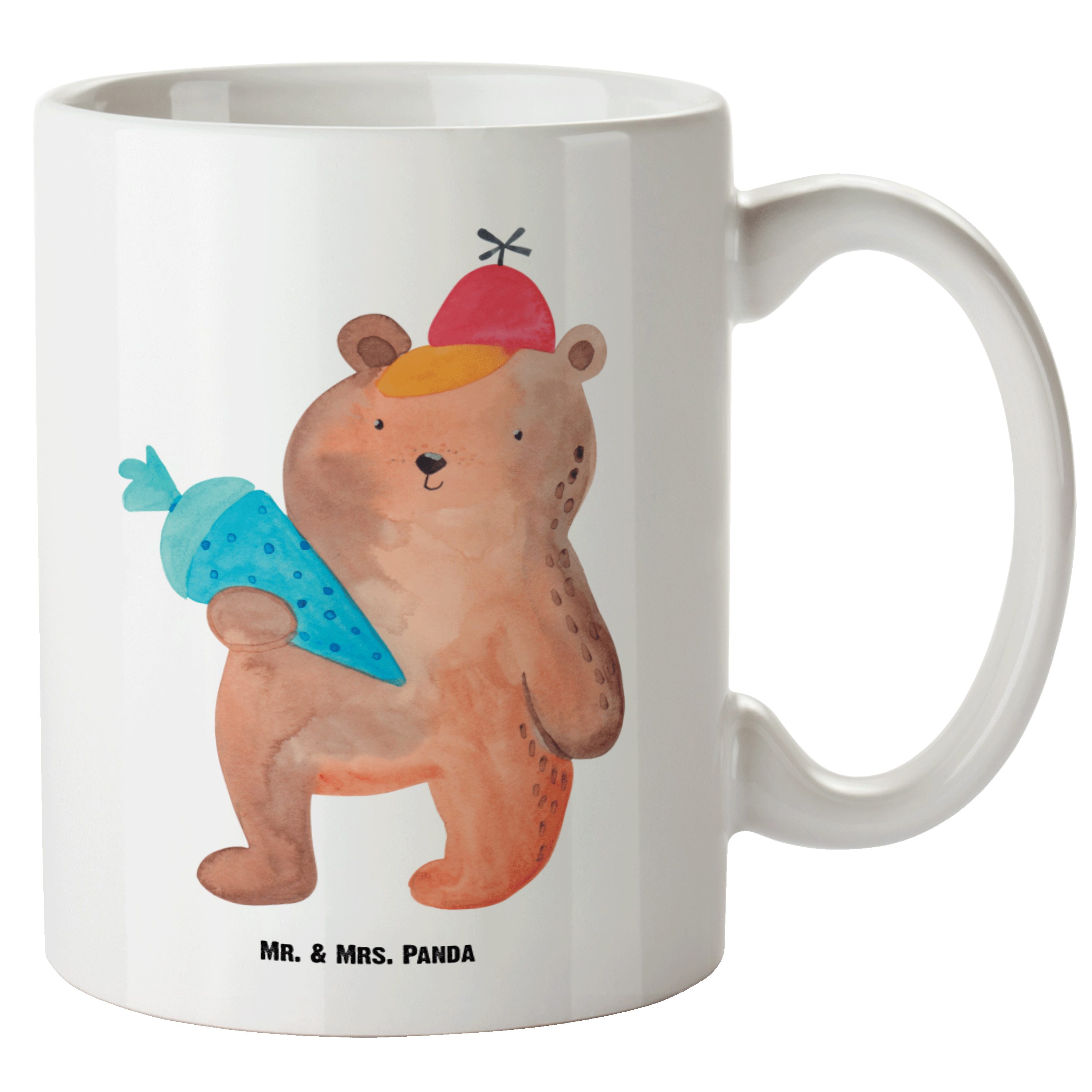 Geschenk, Panda XL - Teetasse, Keramik Schultüte Kaffe, Grosse Tasse Mrs. Bär XL & Tasse Mr. mit Teddy, Weiß -