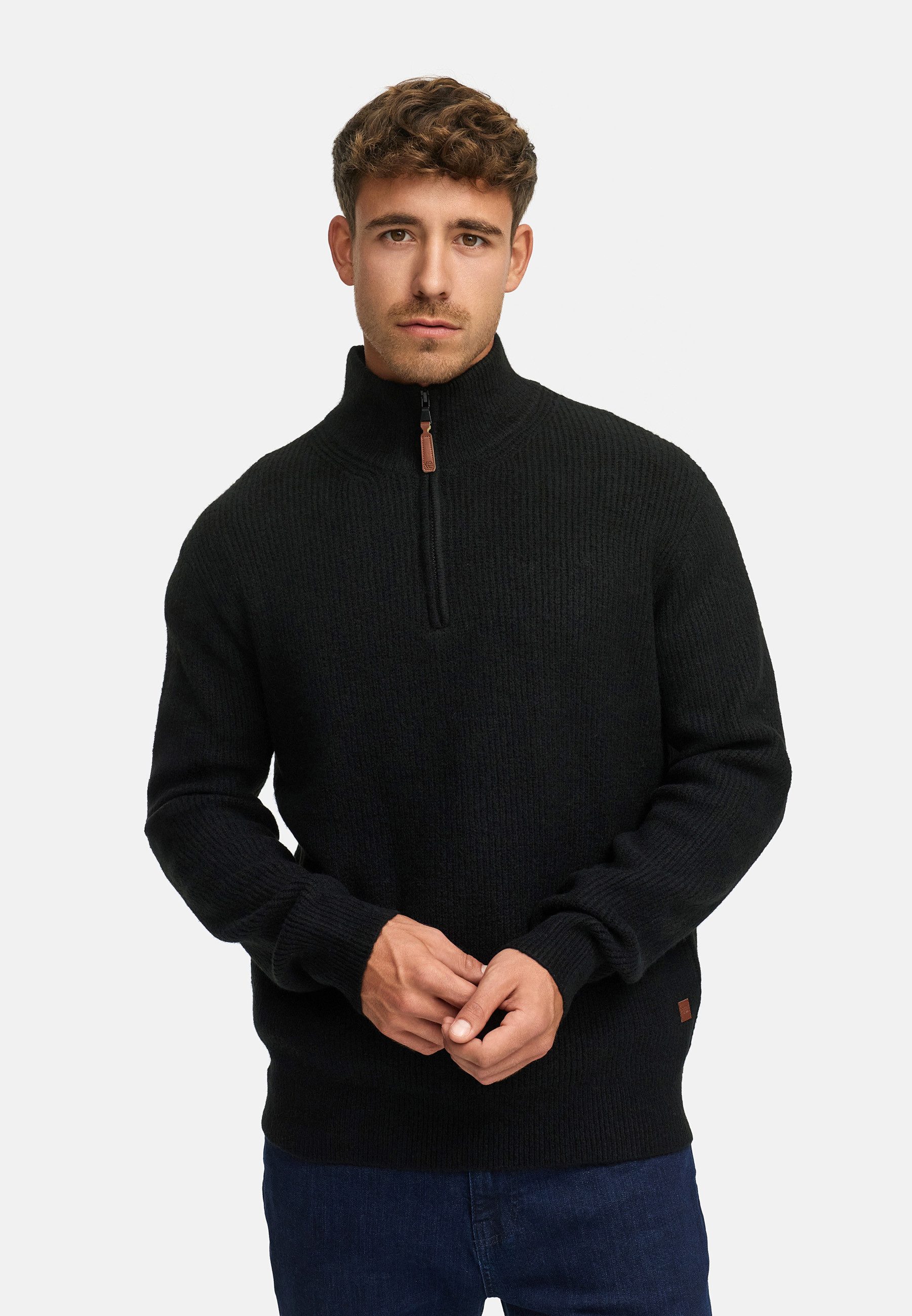Indicode Strickpullover INPeace Half Zip mit Stehkragen und praktischem Half-Zip