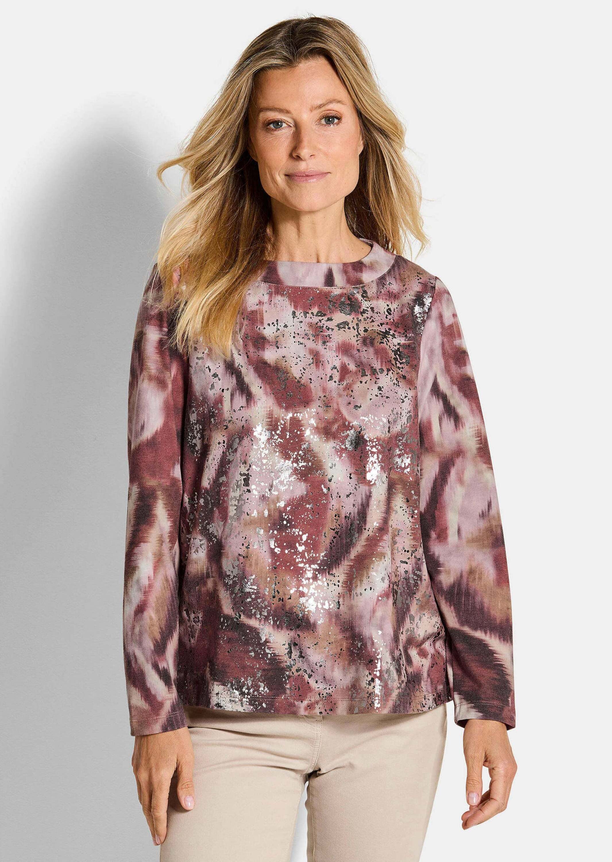 GOLDNER Print-Shirt Langarm Printshirt, U-Boot-Ausschnitt Longsleeve mit Me günstig online kaufen