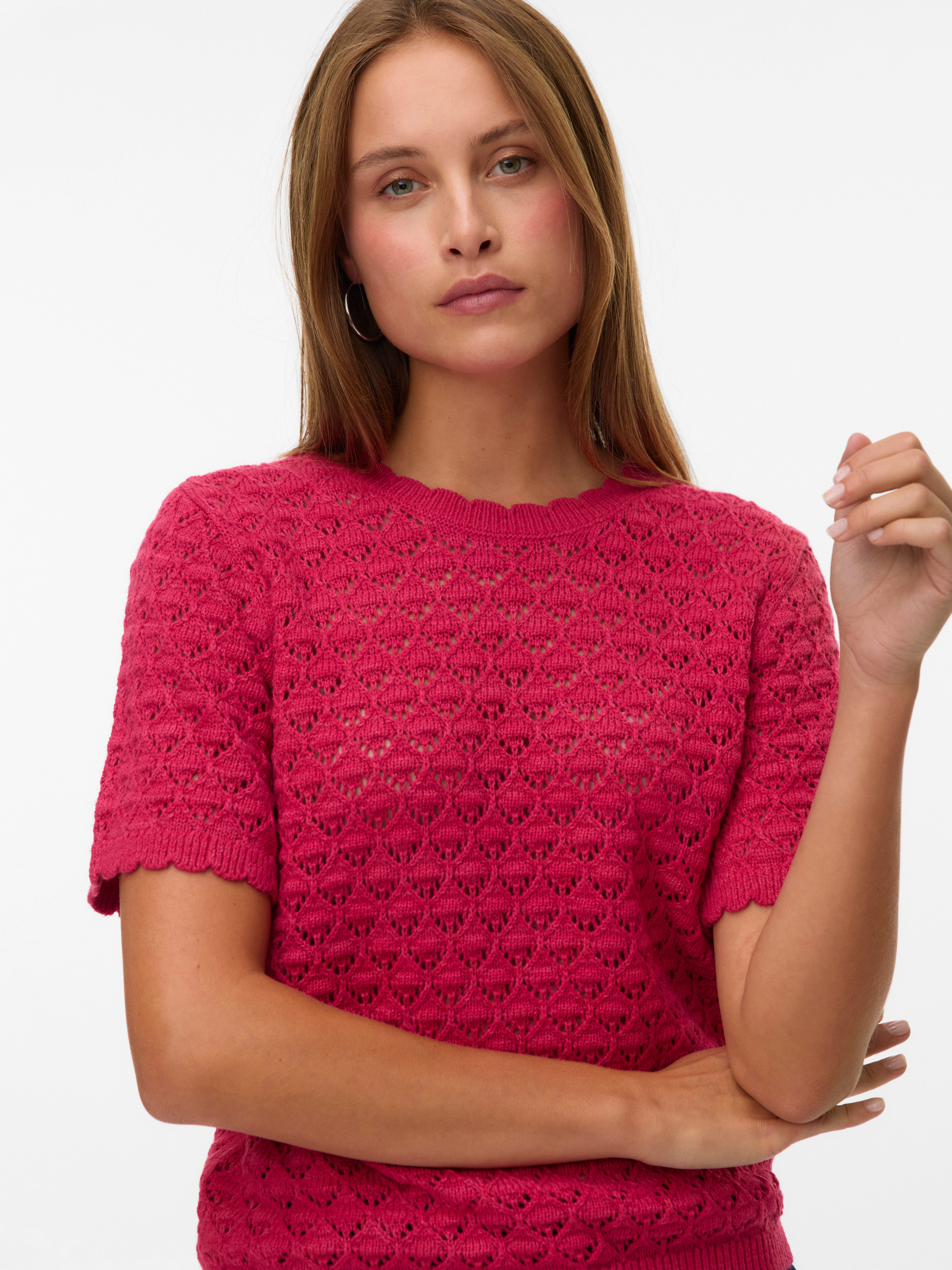 Vero Moda Stricktop VMJAQUELINE SS O-NECK TOP BOO mit zartem Muster günstig online kaufen