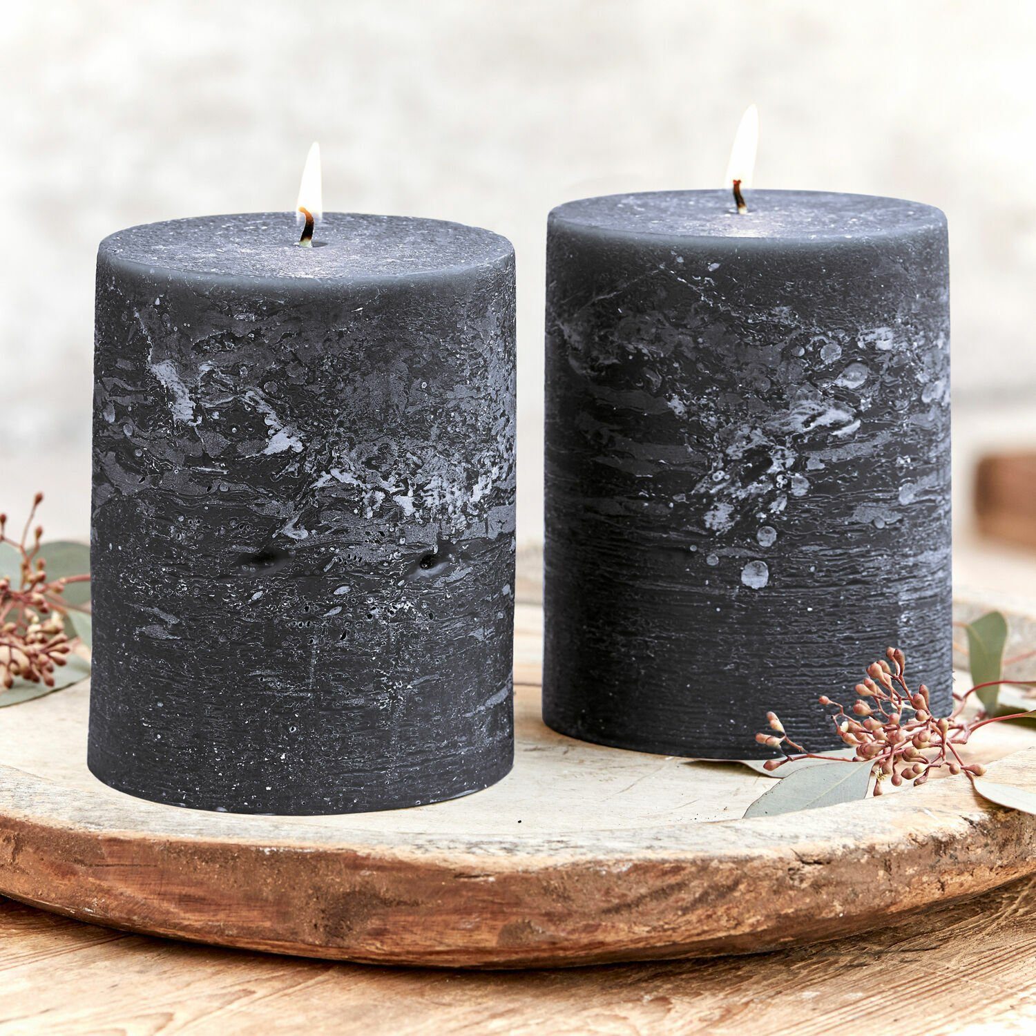 Mirabeau Stumpenkerze Kerze 2er Set Oviedo anthrazit (2er Set, 2er Set), no günstig online kaufen