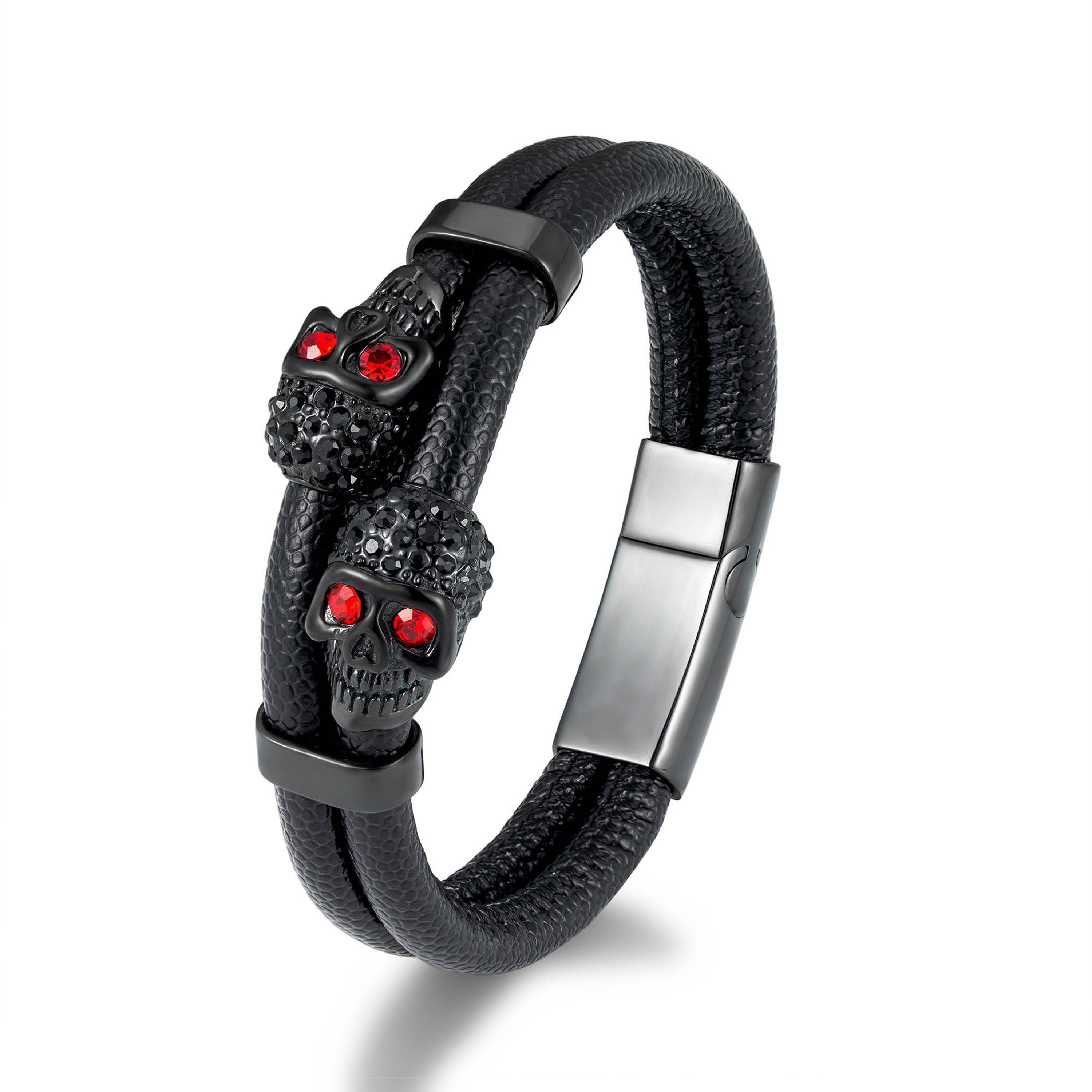 UNIQAL.de Lederarmband Lederarmband Herren "TOXIC" Totenkopf Echtleder, Edelstahl (Edelstahl, Echtleder, Casual Style, Fasching, Halloween, Handgefertigt)