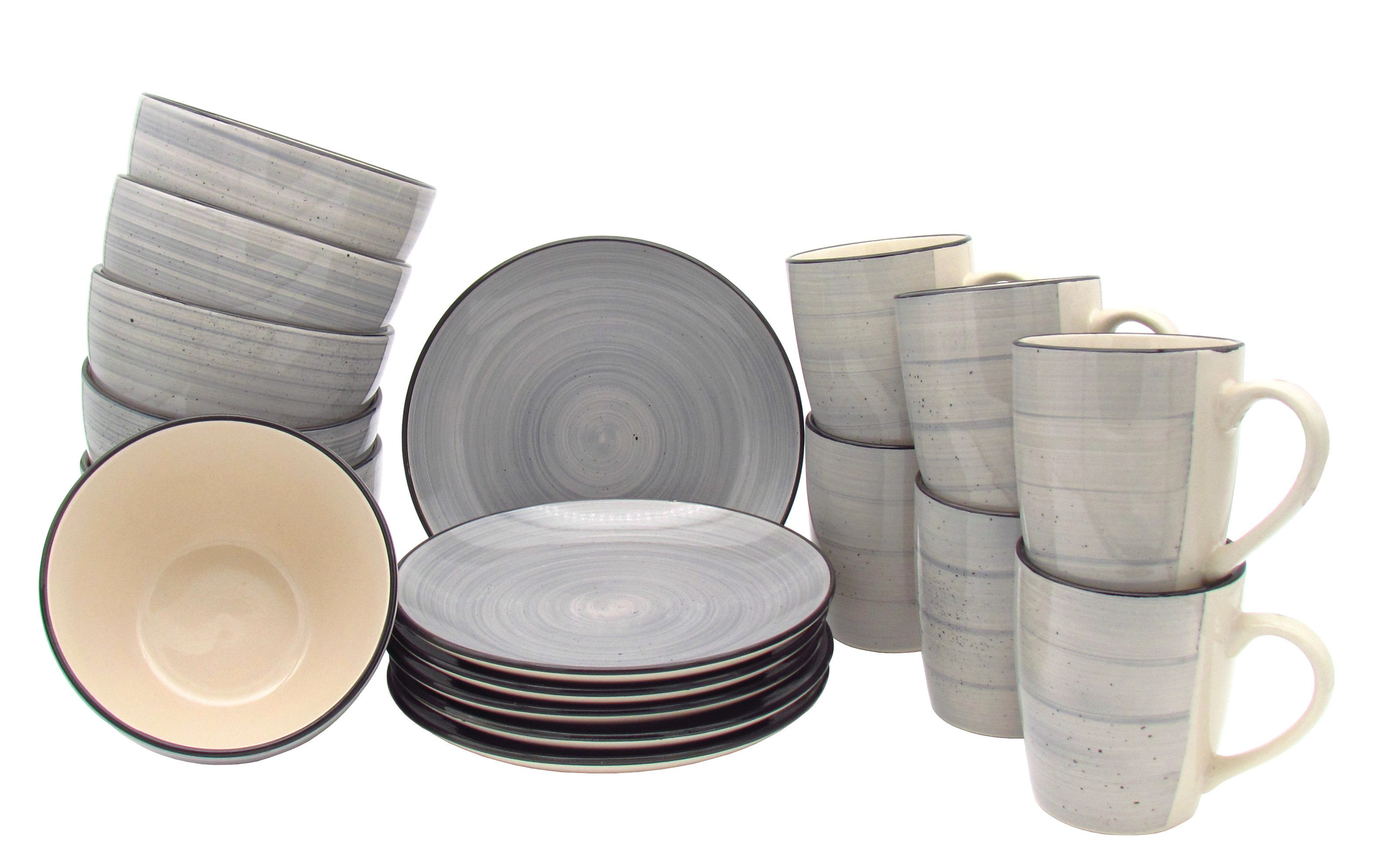 steinwohn Frühstücks-Geschirrset Keramik Frühstücks-Service 12-/18-teilig für 4 oder 6 Personen (18-tlg), Vintage Look, Spülmaschinen- & Mikrowellengeeignet