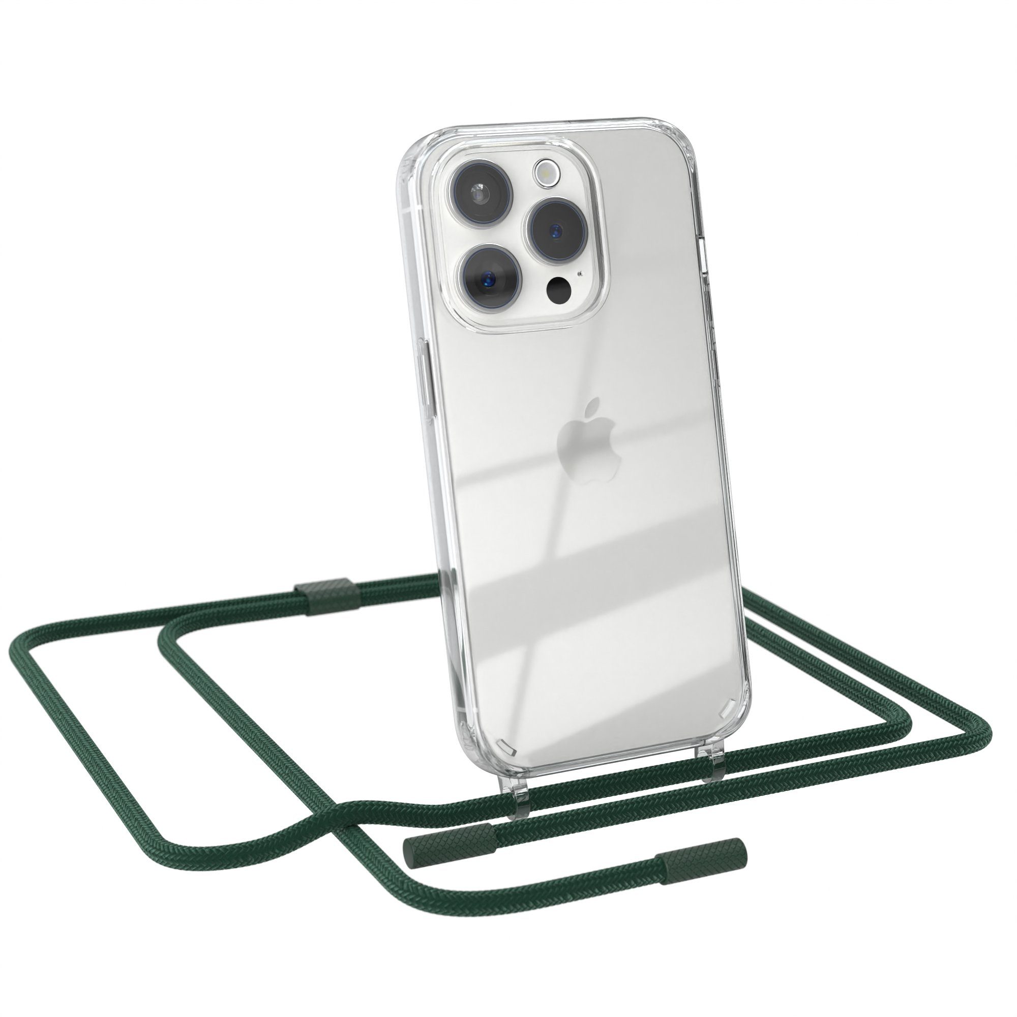 EAZY CASE Handykette Silikon Kette Unifarbe für Apple iPhone 15 Pro 6,1 Zoll, Handykette zum Umhängen Slim Phone Chain Festivalbag Smartphone Grün