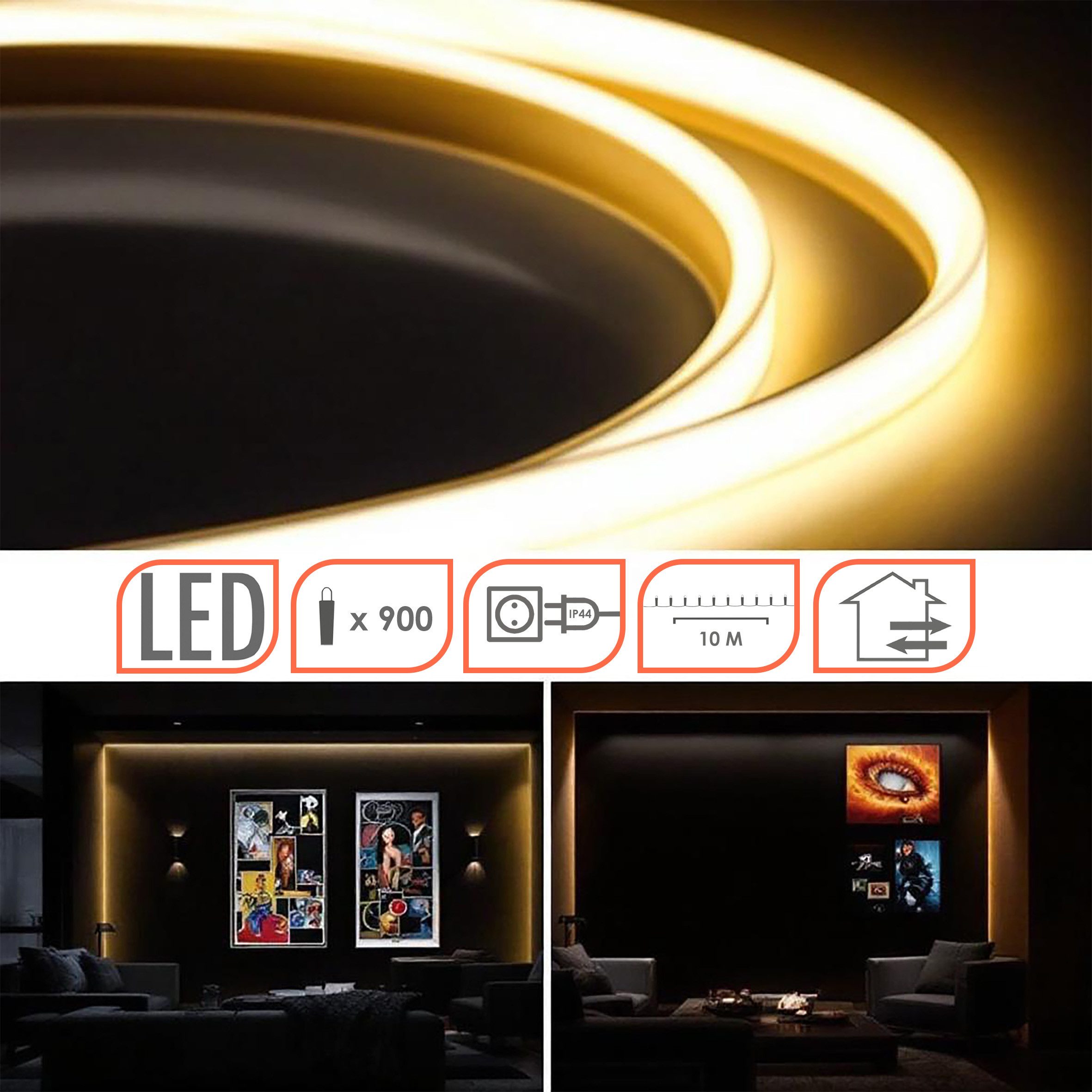 Spetebo LED-Lichterschlauch LED Lichtschlauch warmweiß - 10 m / 900 LED, 900-flammig, beleuchteter Lichterschlauch für Drinnen und Draußen