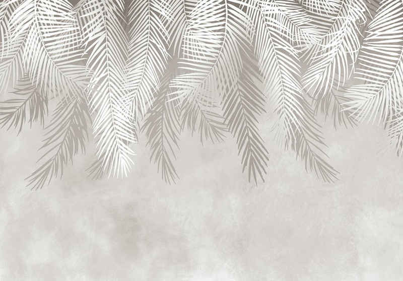Wallarena Fototapete Blätter Palmen Pflanzen Modern Beige Vlies Tapete für Wohnzimmer oder Schlafzimmer Vliestapete Wandtapete Motivtapete, Glatt, botanisch, Vliestapete inklusive Kleister