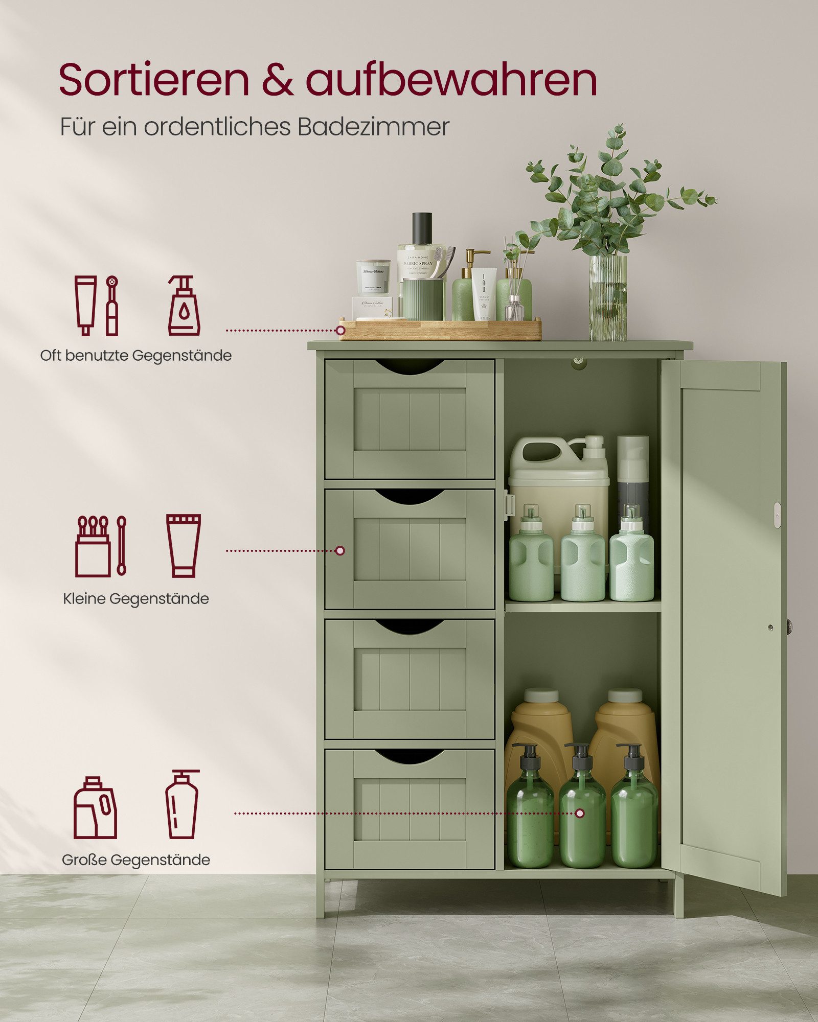 VASAGLE Badmöbel-Set Badezimmerschrank Badschrank Beistellschrank, mit 4 Sc günstig online kaufen