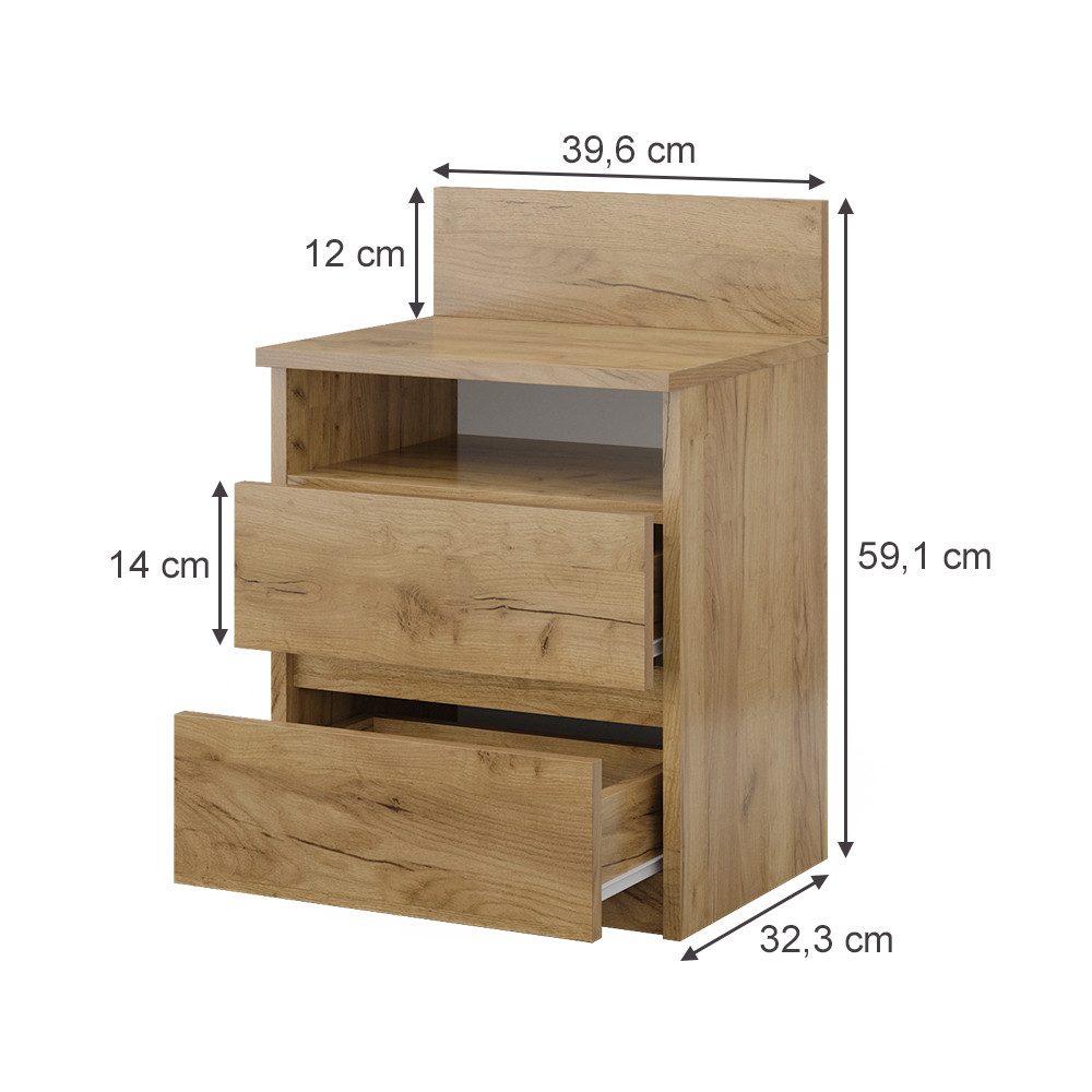 Vicco Nachtschrank Monty, Goldkraft Eiche, 39.6 x 59.1 cm 2er Set (2-St)